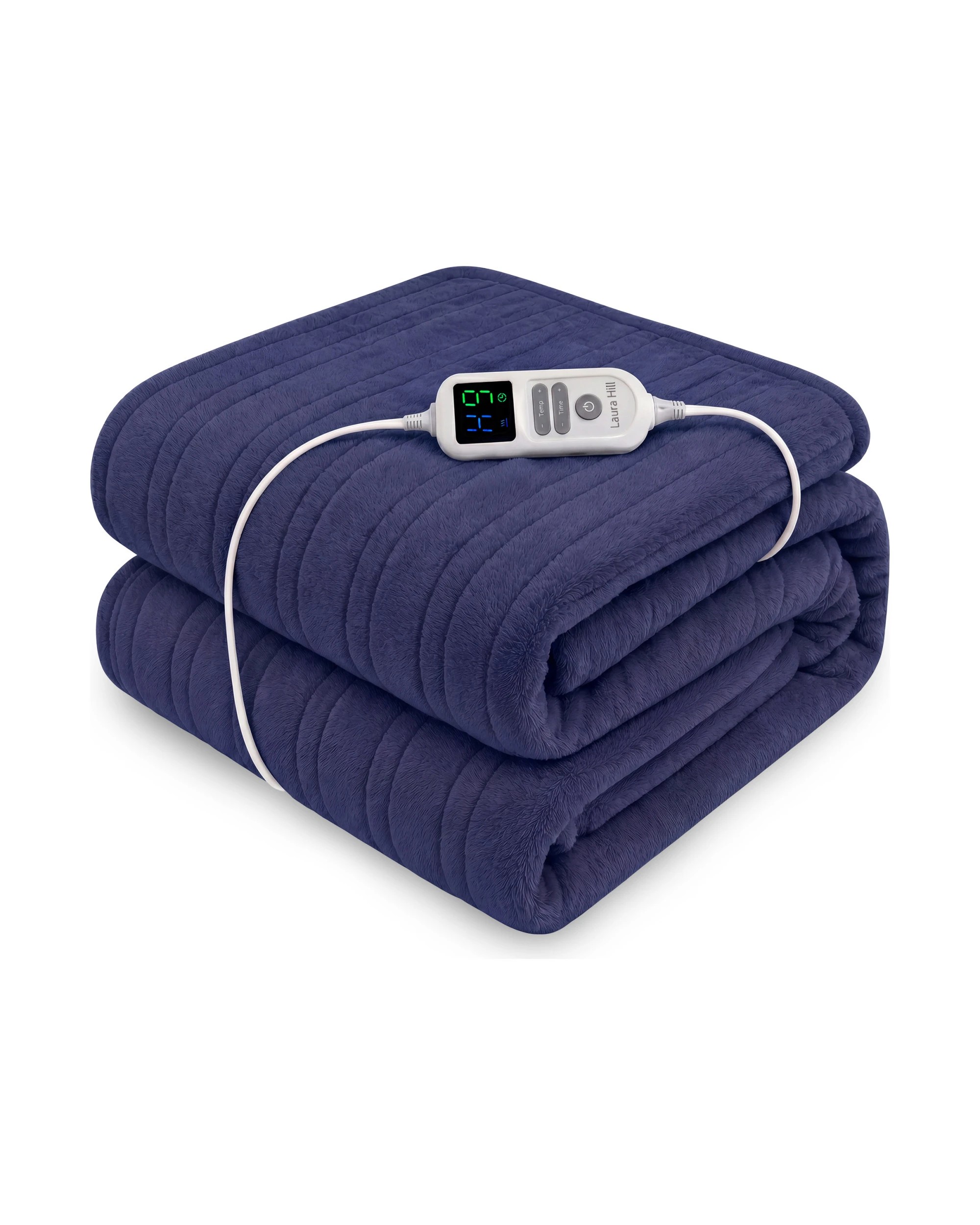 1 Laura Hill XL Electric Heated Blanket Throw Soft Coral Fleece 10 Heat Settings Machine Washable - Blue, 1 of 8