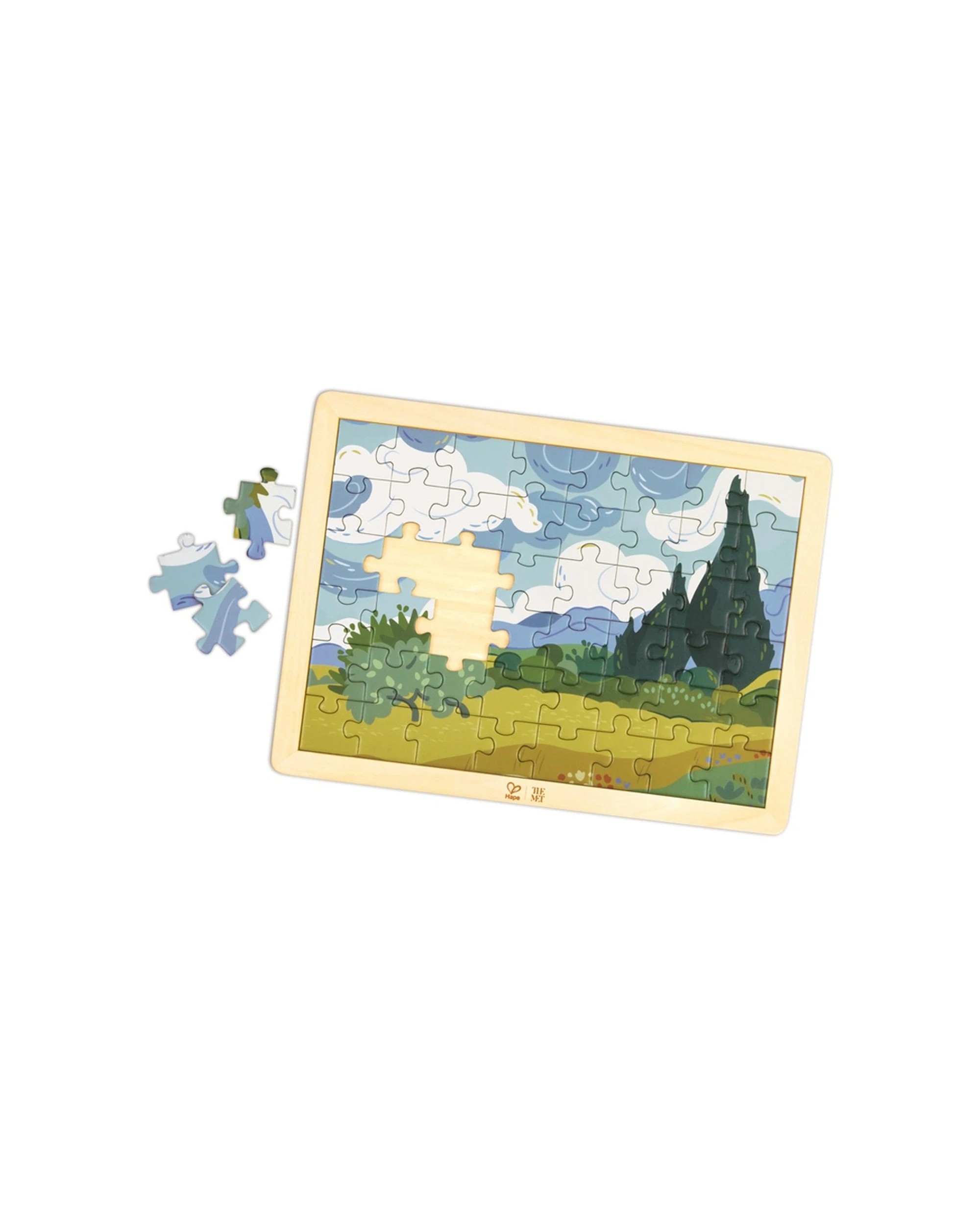 1 Hape Van Gogh Cypresses Puzzle 49 Pcs Wooden Framed Kids - Multi, 1 of 4