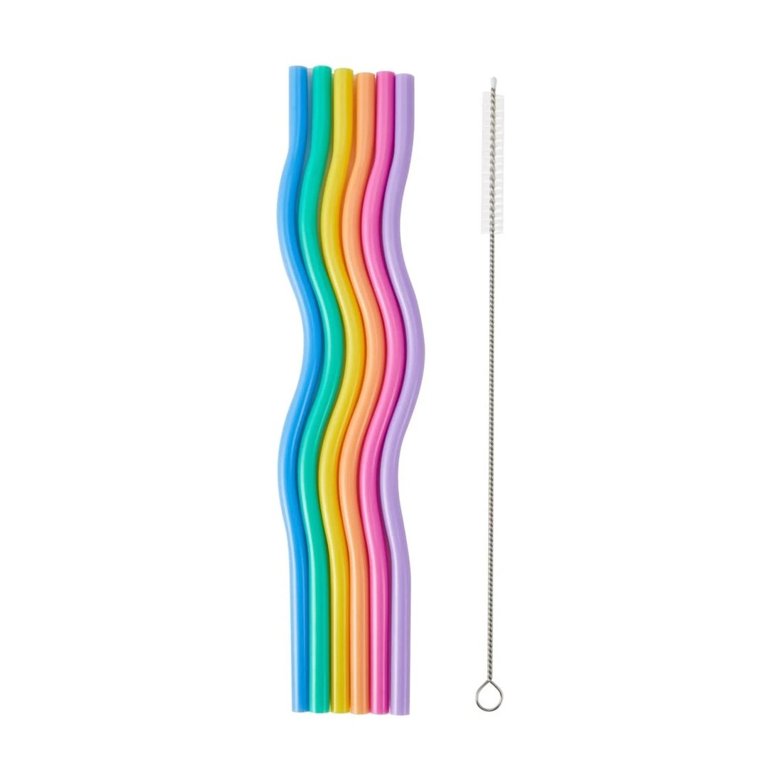 1 6 Piece Bright Reusable Wavy Straws, 1 of 4
