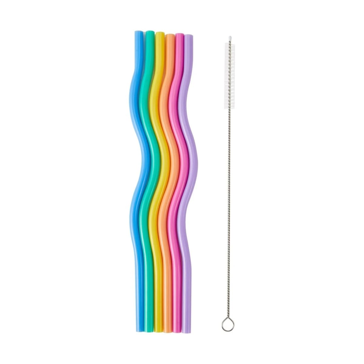 1 6 Piece Bright Reusable Wavy Straws, 1 of 4