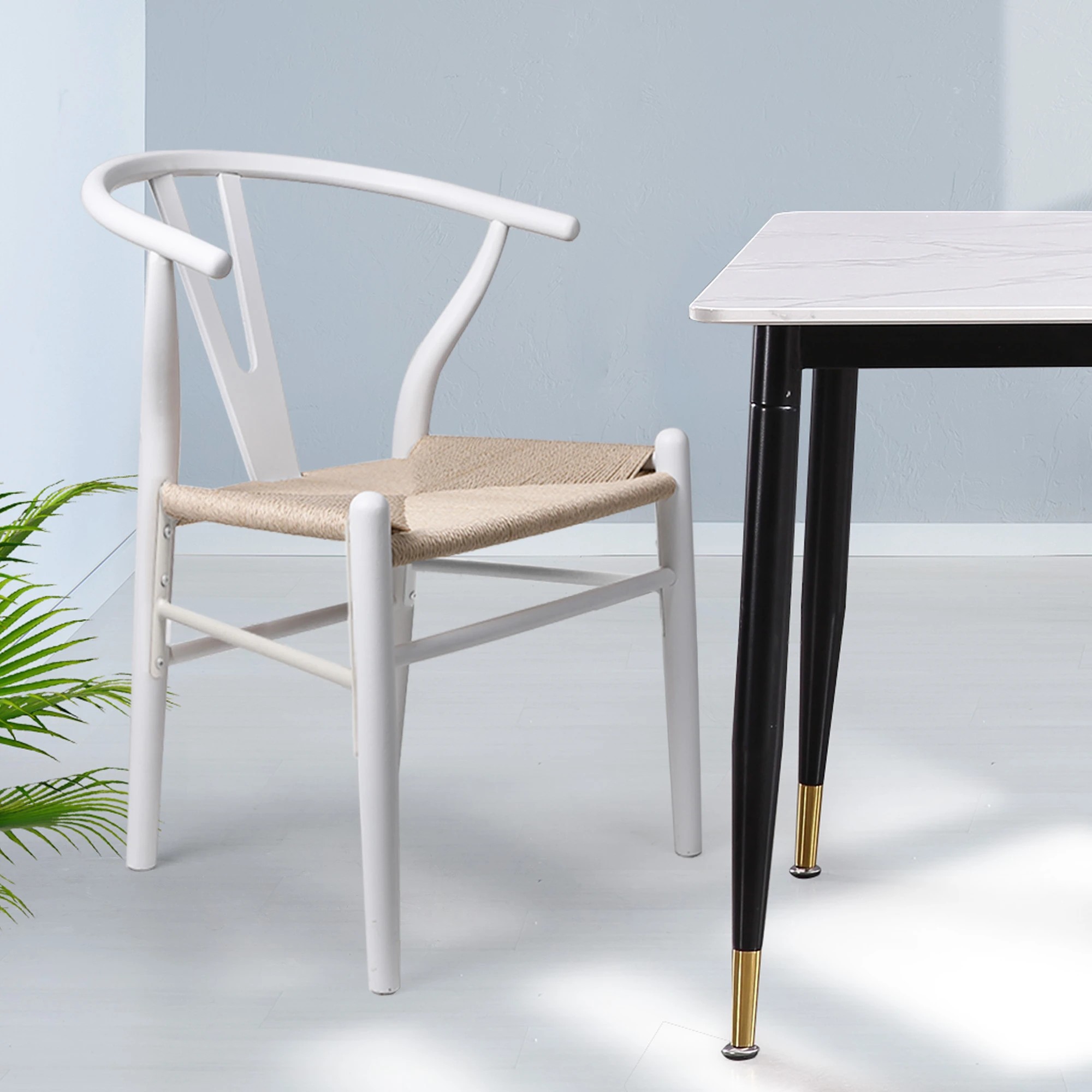 7 Levede 8Pcs Replica Hans Wegner Dining Chairs - White - White, 7 of 8