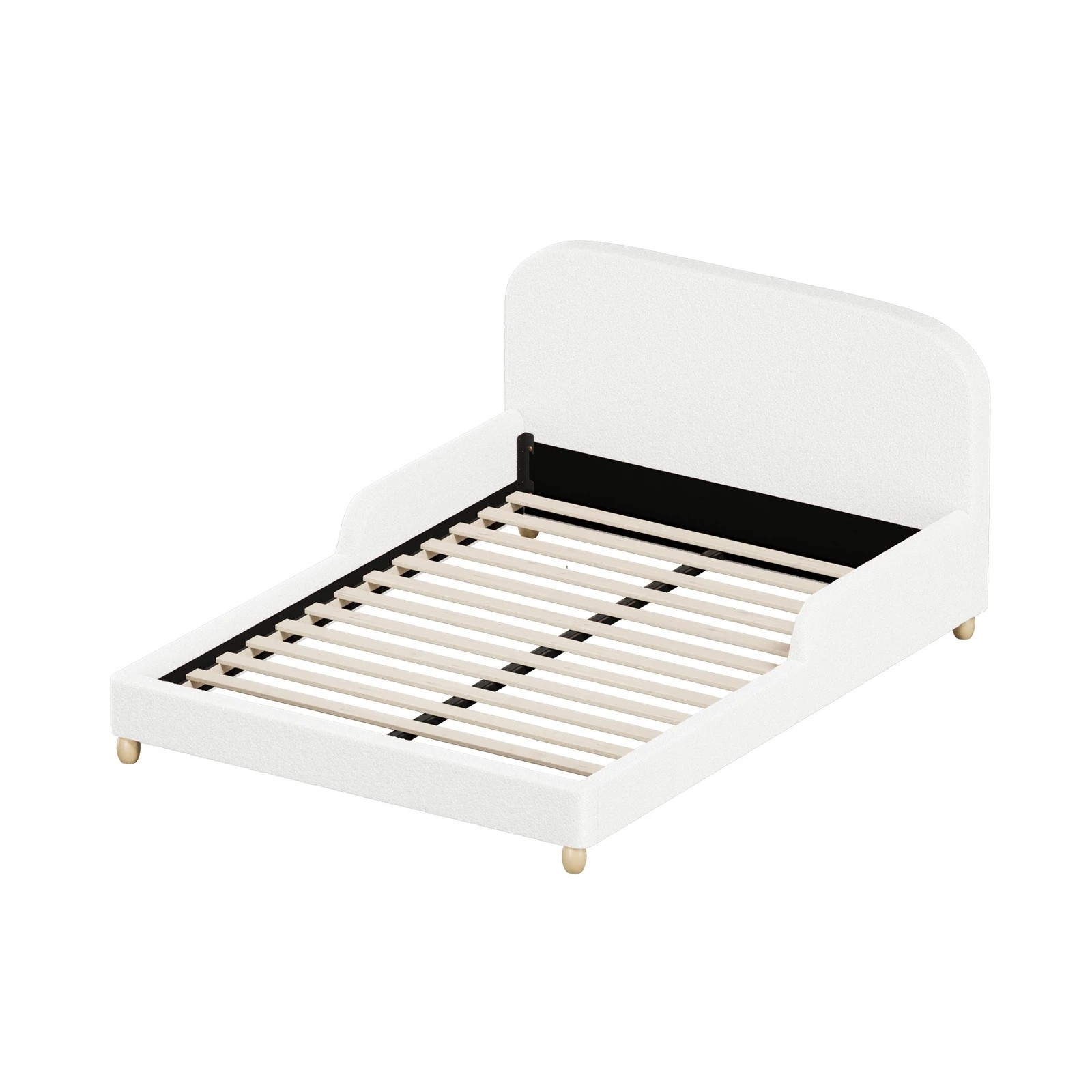7 Oikiture Kids Bed Frame Double Size With Side Guard Rails Boucle - White, 7 of 10