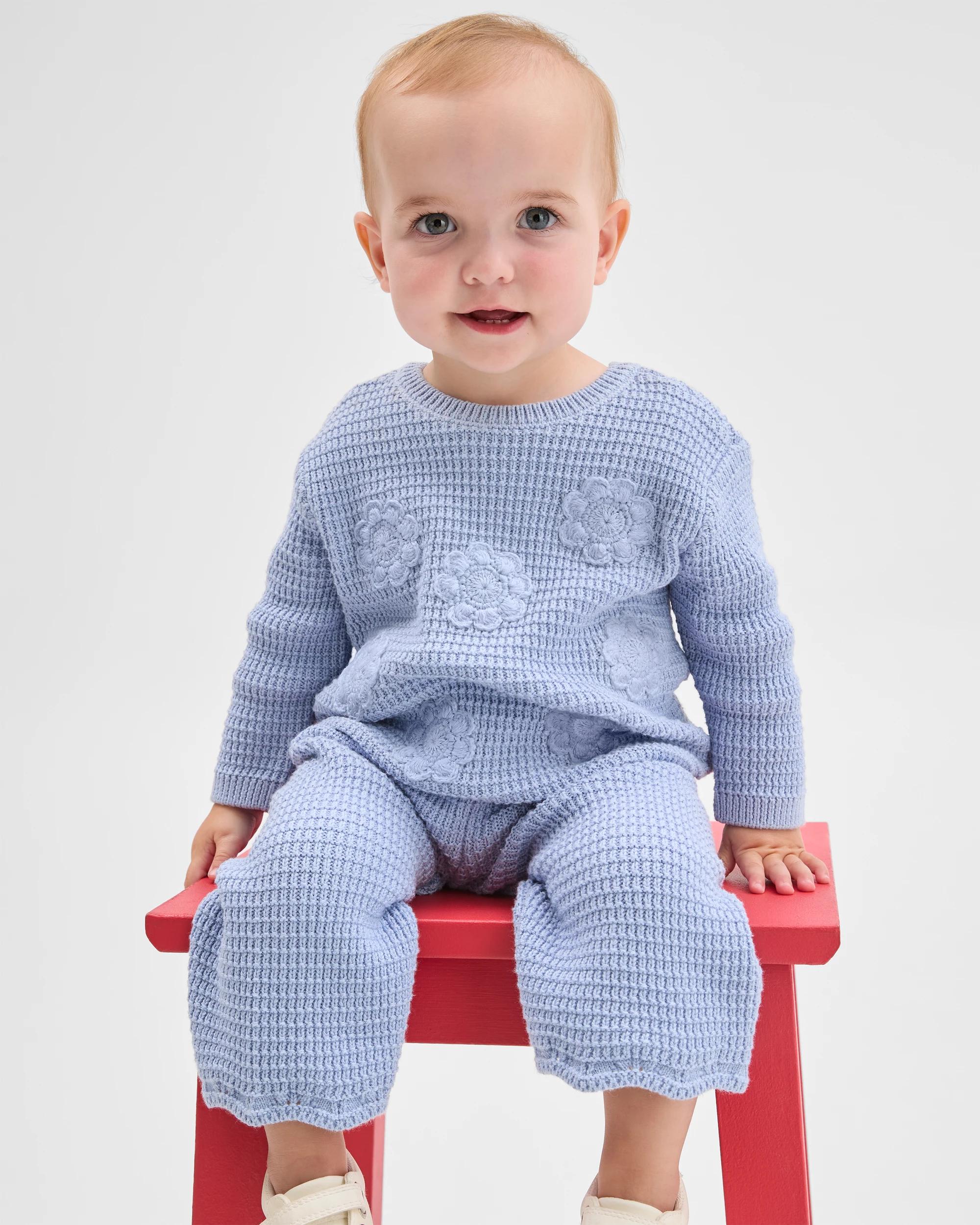 3 Target Baby Organic Cotton Knit Top & Pants 2 Piece Set FLOWERS BLUE, 3 of 5