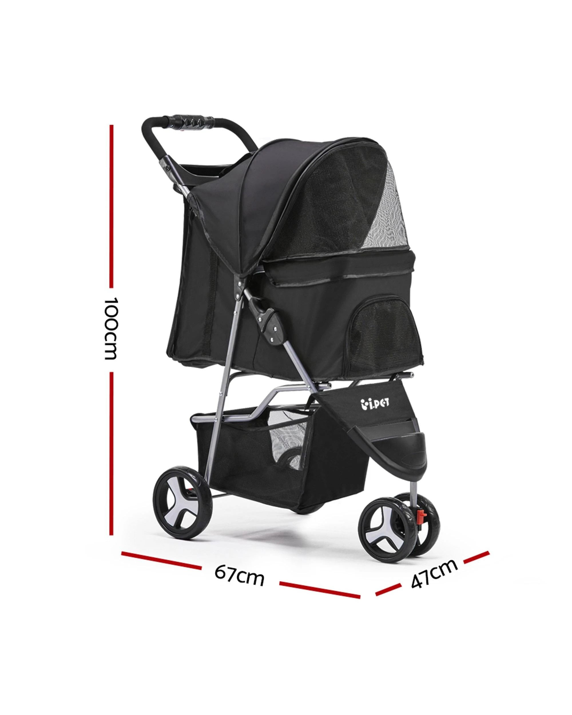 2 i.Pet Pet Stroller Dog Pram Cat Carrier Large Travel Pushchair Foldable 3 Wheels - Black, 2 of 7