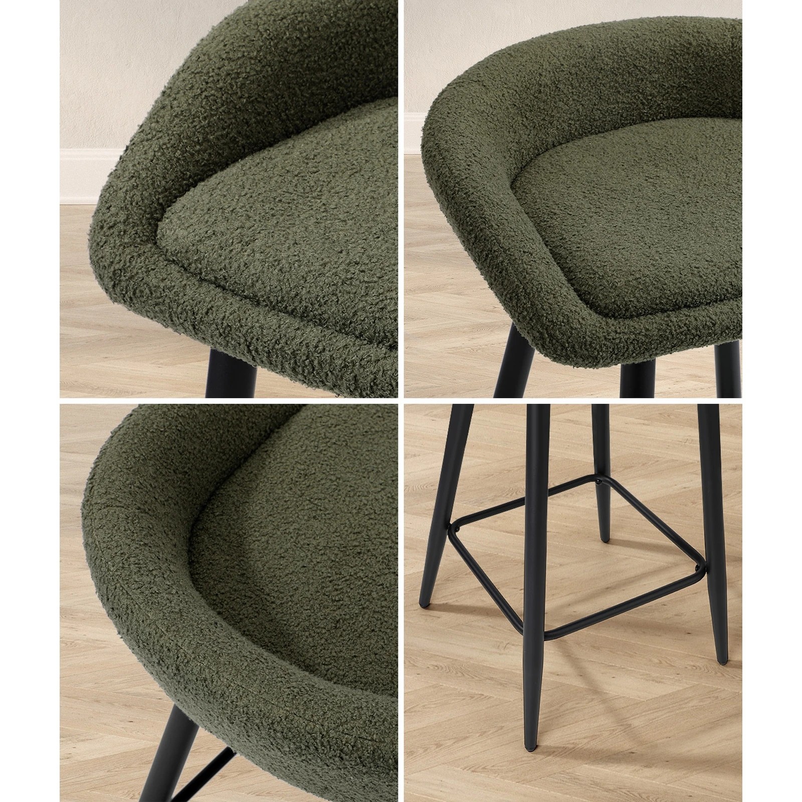 4 Oikiture Bar Stools Set Of 4 Kitchen Dining Chairs Counter Stools Boucle
 - Green, 4 of 10