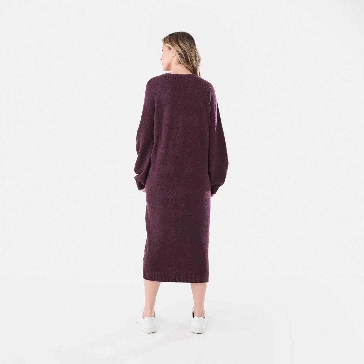 3 Long Sleeve Cardigan Knit Midi Dress Mulberry, 3 of 5