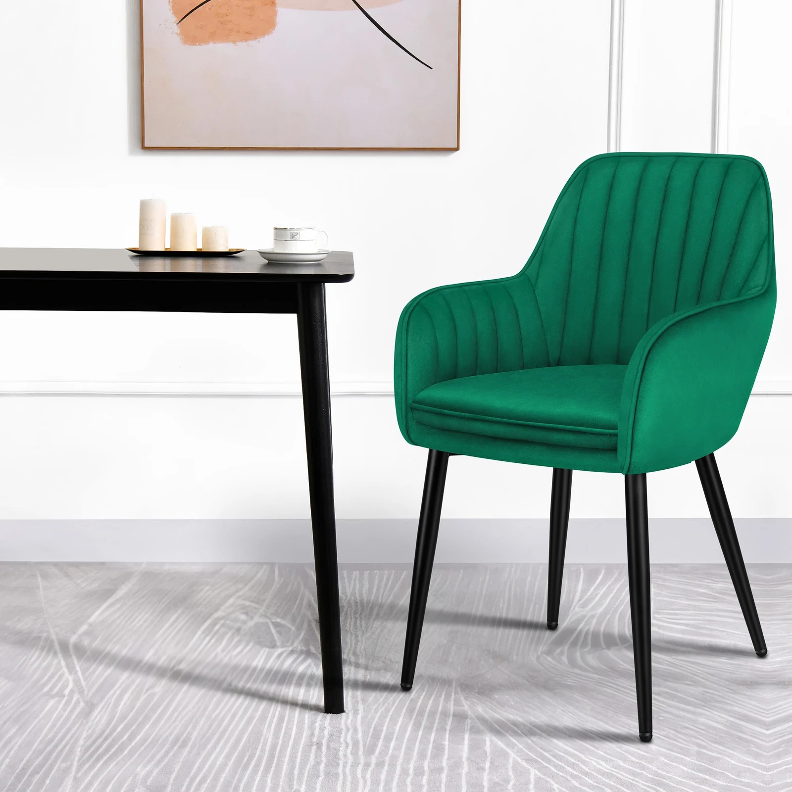 4 Alfordson 4x Dining Chair Armchair Kitchen Lounge Padded Seat Sofa Velvet - Green, 4 of 10