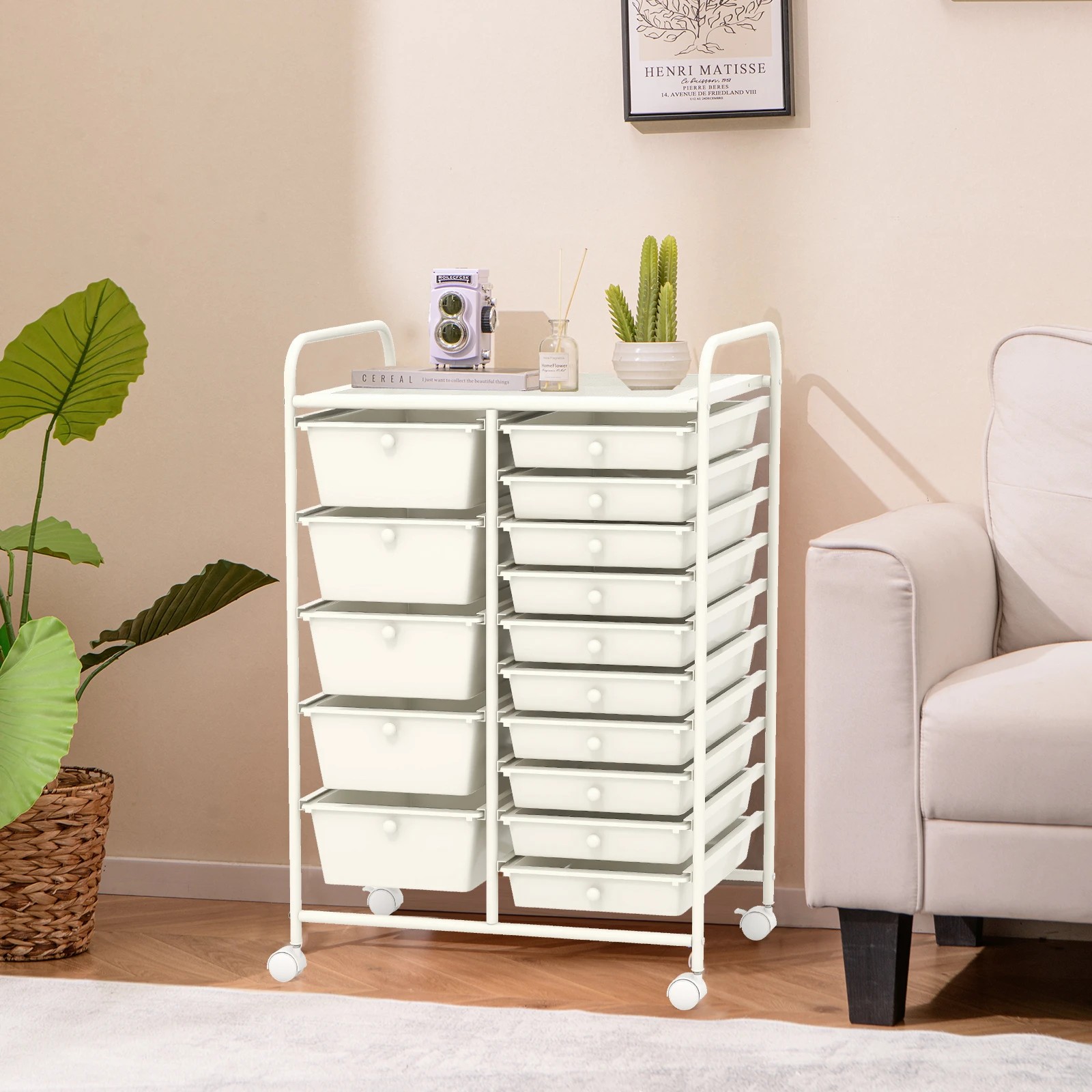 2 Costway 15 Drawers Rolling Storage Cart Mobile Utility Trolley - White, 2 of 5