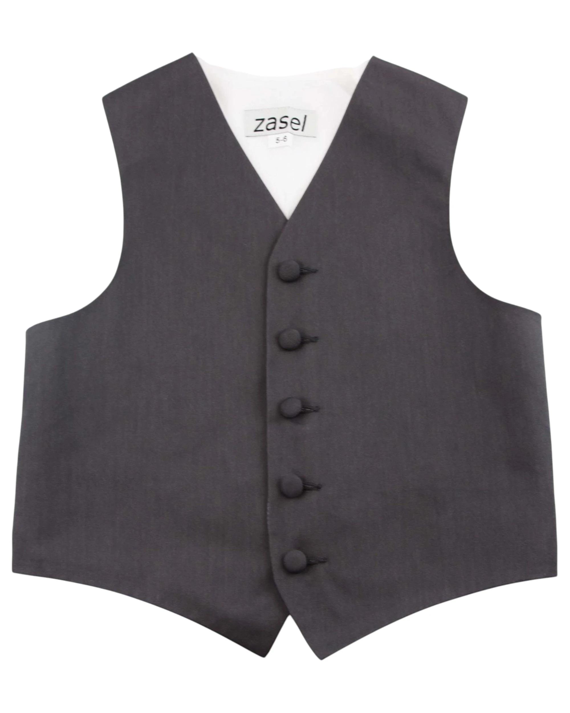 6 Zasel Boys Junior Cotton Vest Adjustable Waistcoast & Matching Bow Tie Set DARK GREY, 6 of 7