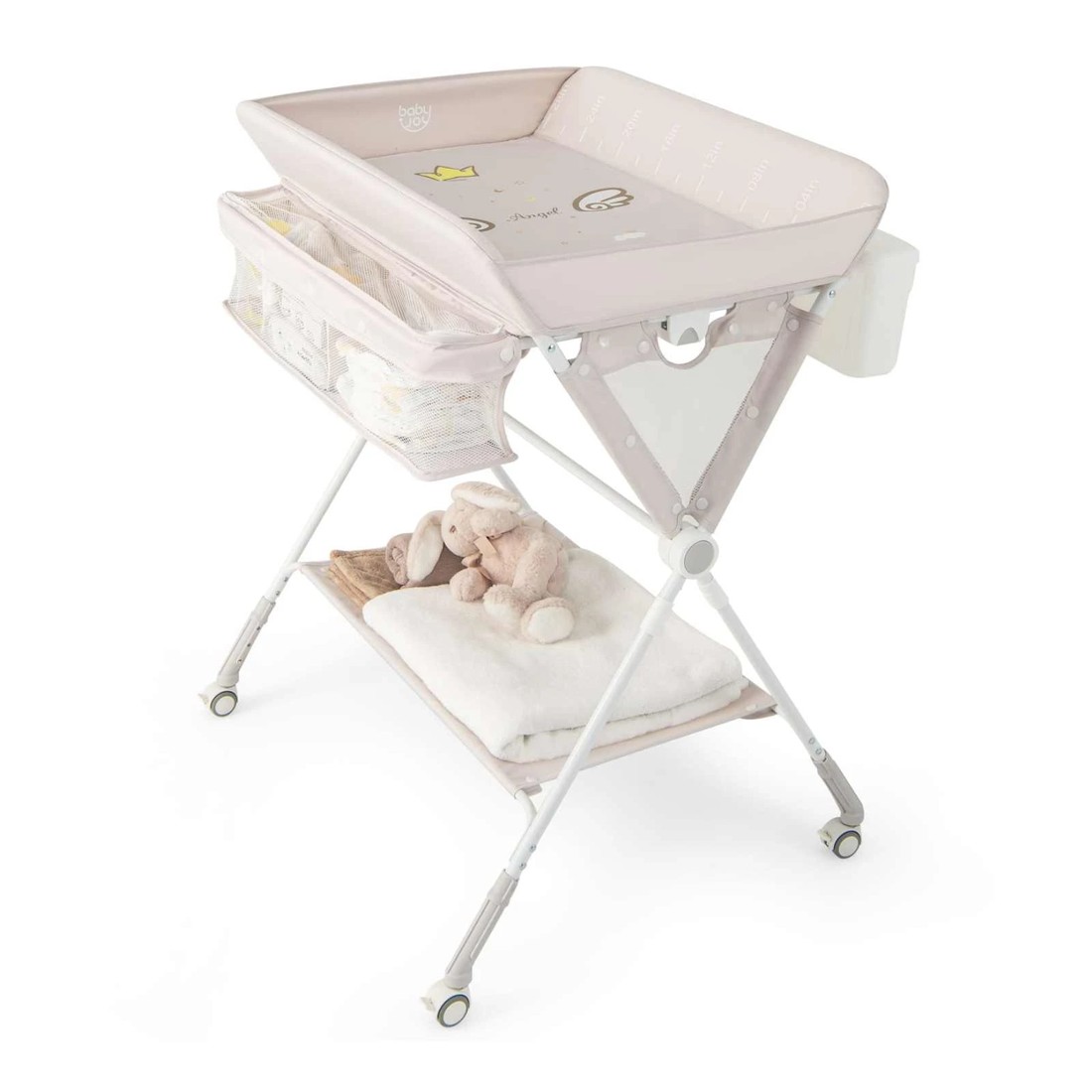1 Costway Foldable Changing Table Diaper Organizer w/Wheels - Beige, 1 of 3
