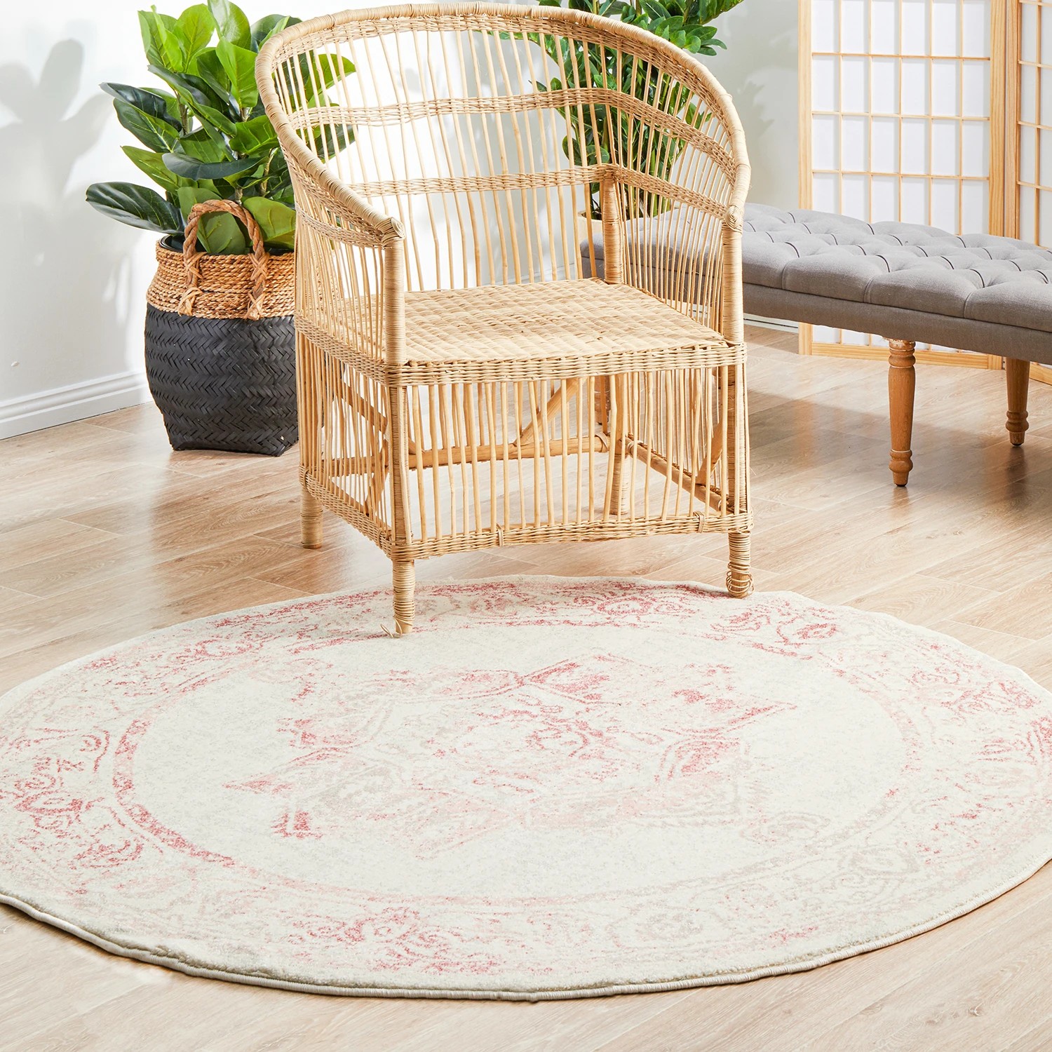 3 Common Ground Rugs Mason 702 240x240cm - Large Round Power Loomed Pet Friendly Rug - Pink, 3 of 7