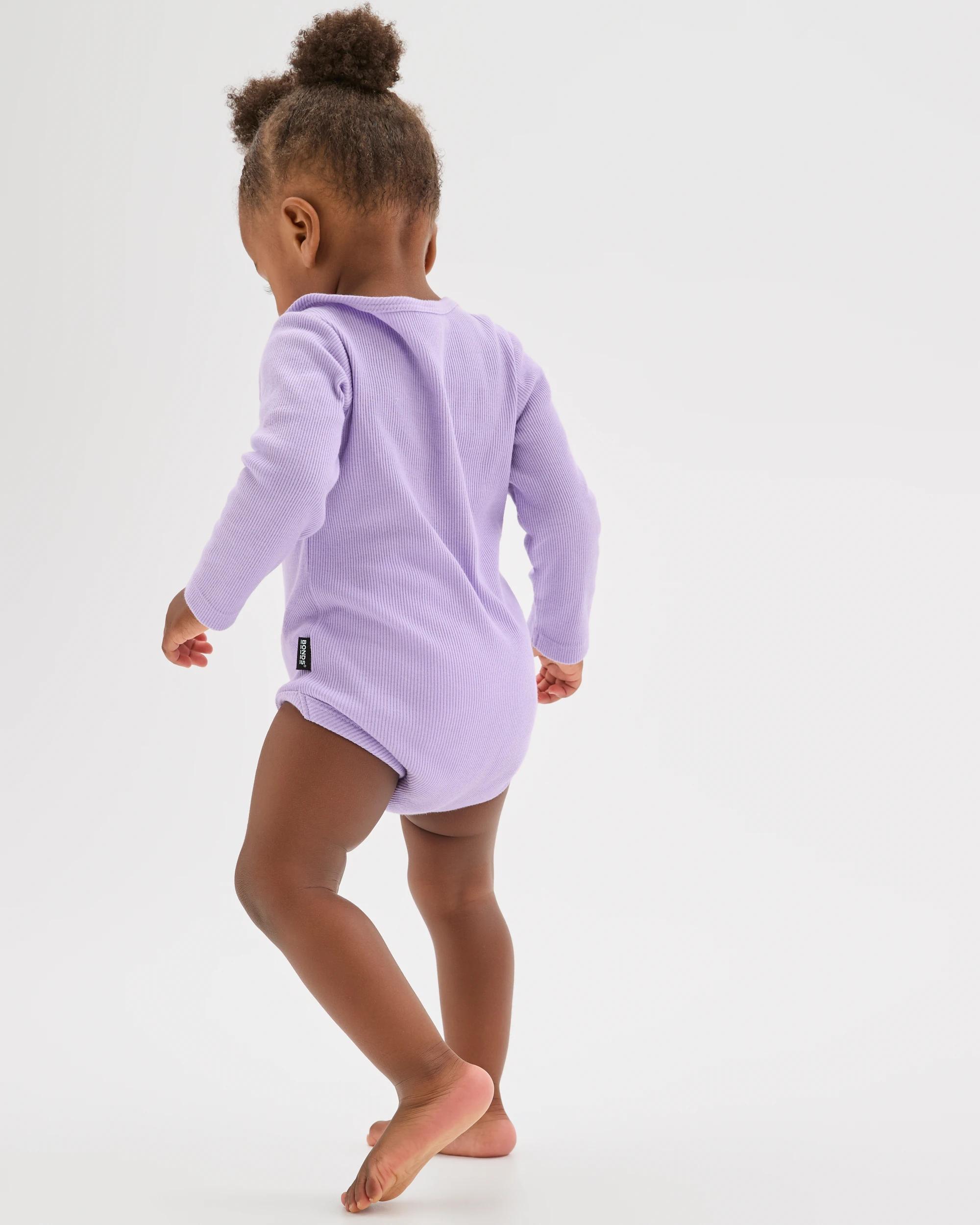 3 Bonds 3 Pack Baby Everyday Long Sleeve Ribbed Bodysuits C,P,L, 3 of 8