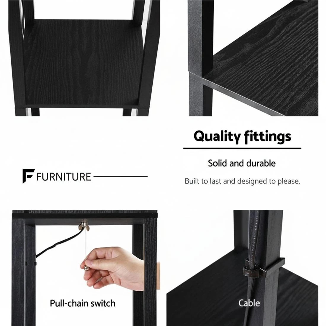 8 Artiss Floor Lamp 3 Tier Shelf Storage LED Light Stand Home Room Pattern - Black, 8 of 8