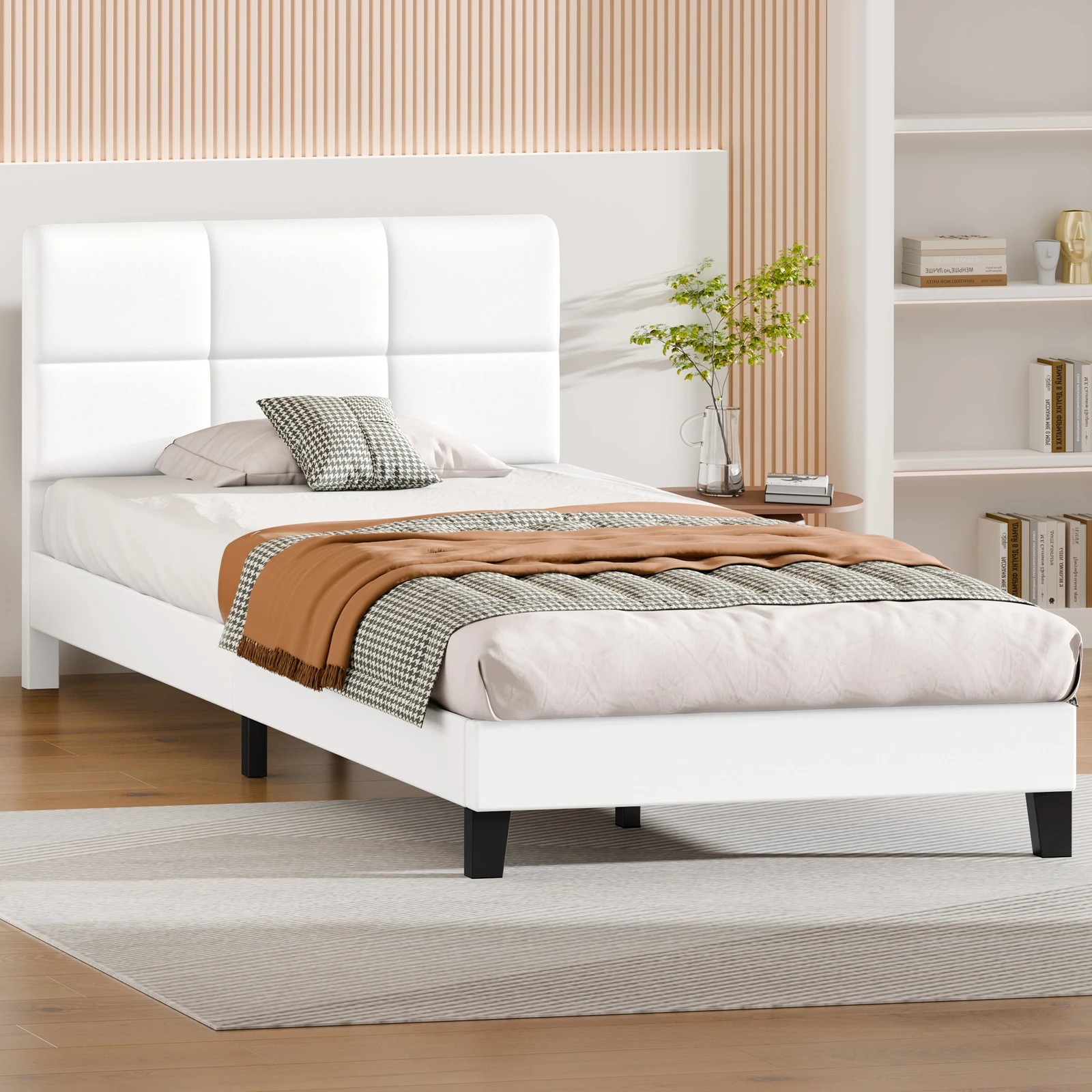 4 Alfordson Bed Frame King Single Wooden Slats Platform Leather Paula - White, 4 of 9