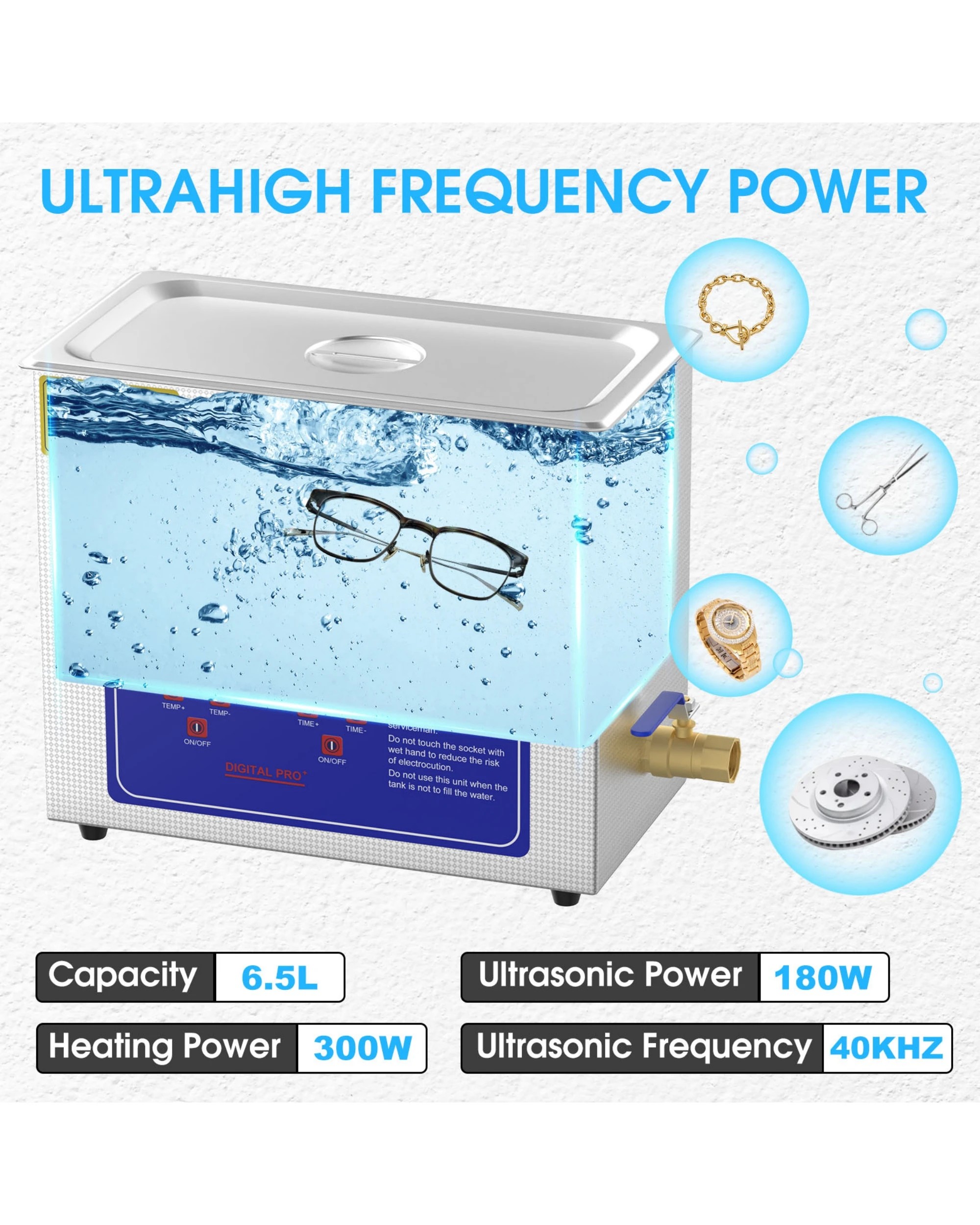 4 ADVWIN 6.5L Ultrasonic Jewellery Cleaner Machine, 42kHz, SUS 304, for Eyeglasses, Earrings, Rings, Necklaces, Dentures, 4 of 7
