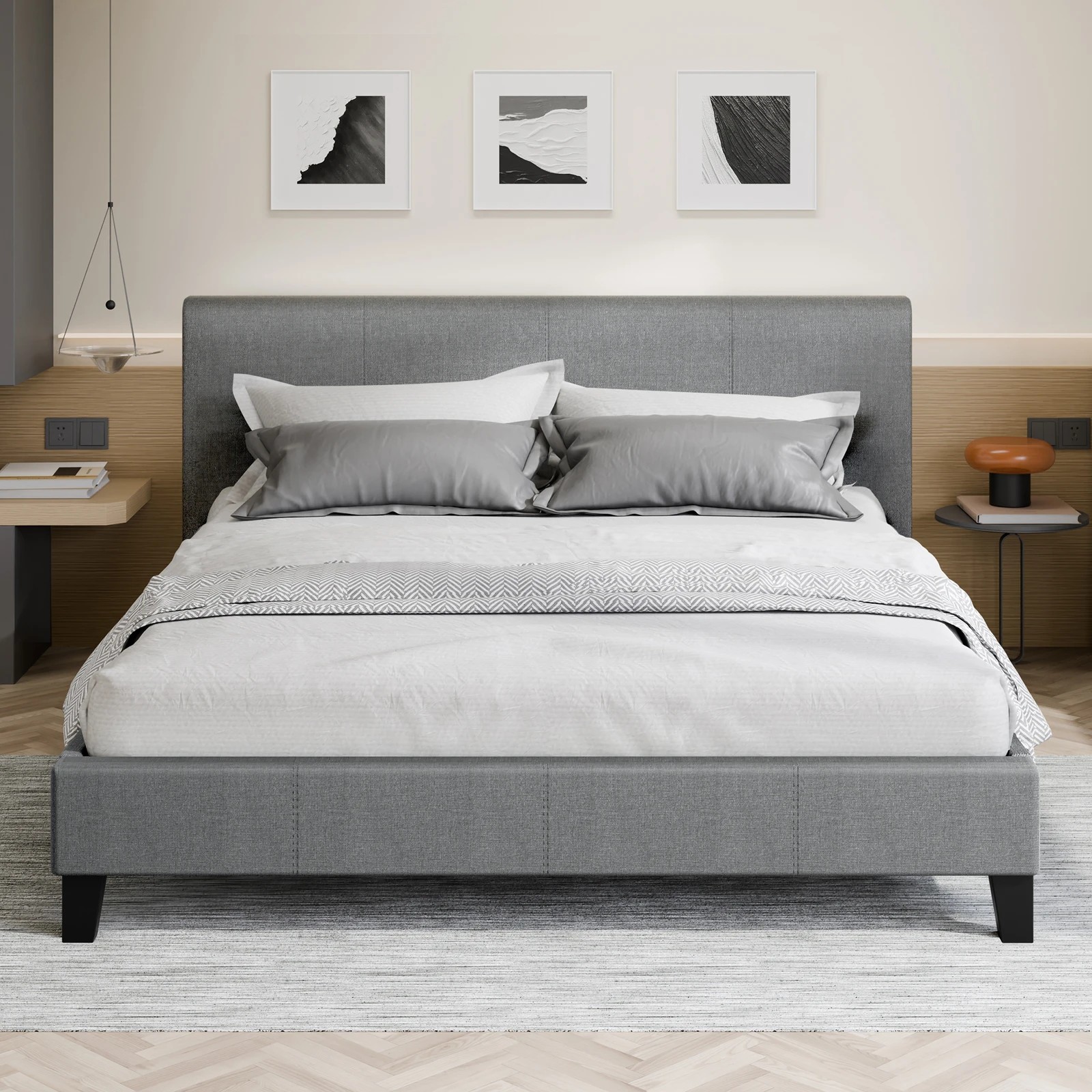 3 Alfordson Bed Frame Double Size Mattress Base Wooden Platform Fabric - Grey, 3 of 10