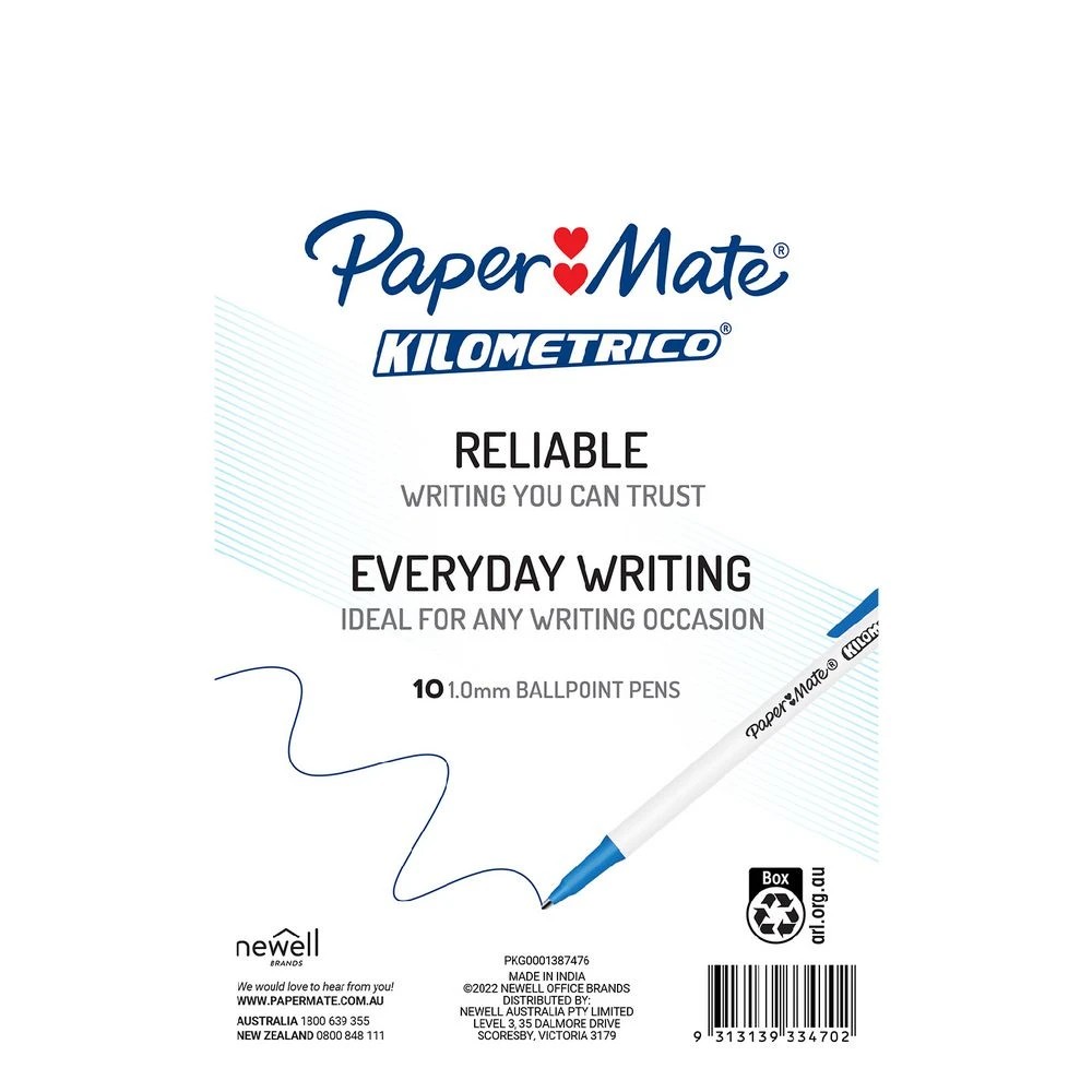 6 Paper Mate Kilometrico Ballpoint Pens 1mm Blue 10 Pack, 6 of 6