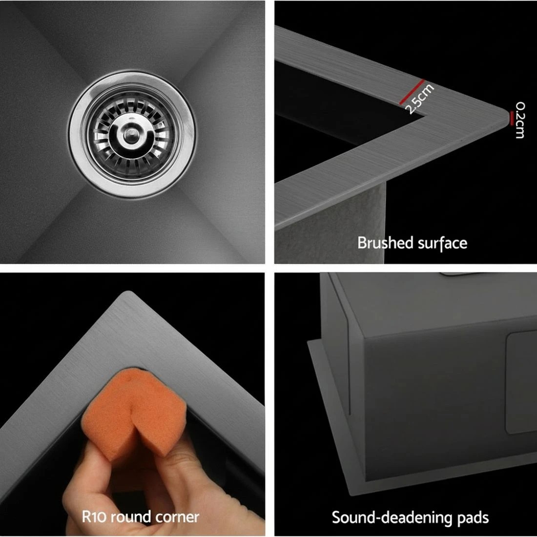 4 Cefito Kitchen Sink 81X45CM Stainless Steel Single Bowl Drain Rack Basket - Black, 4 of 4