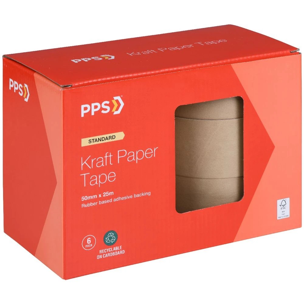 3 PPS Kraft Paper Tape 50mm x 25m 6 Pack, 3 of 4