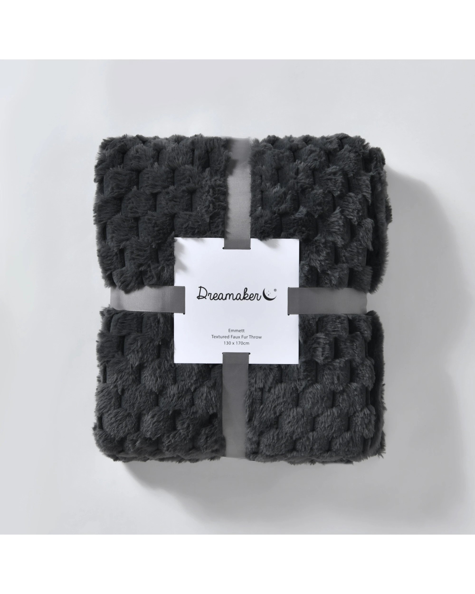 5 Dreamaker Emmett Textured Faux Fur Throw 130x170cm - Charcoal, 5 of 6