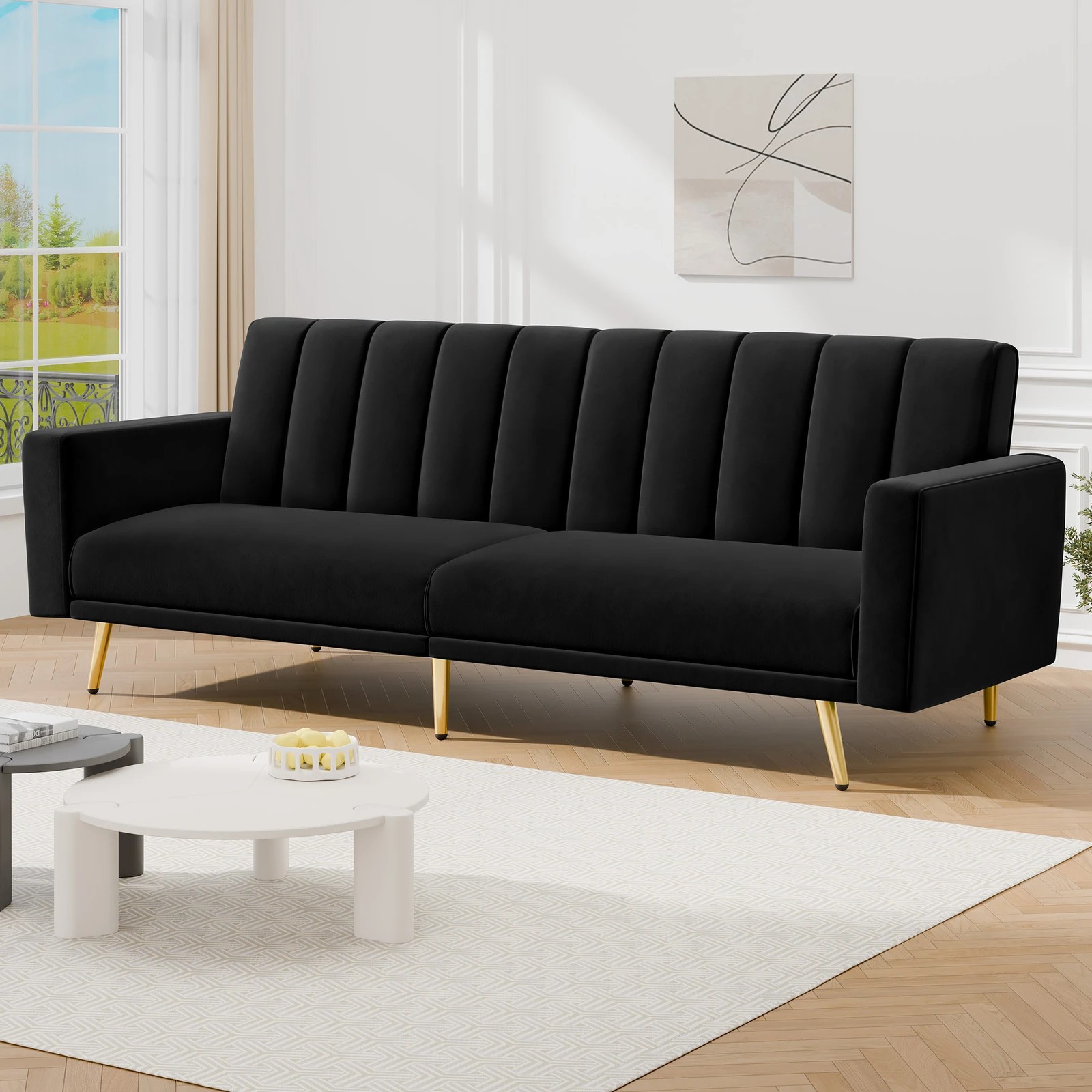 6 Alfordson Sofa Bed Couch 3 Seater Lounge Velvet - Black, 6 of 9