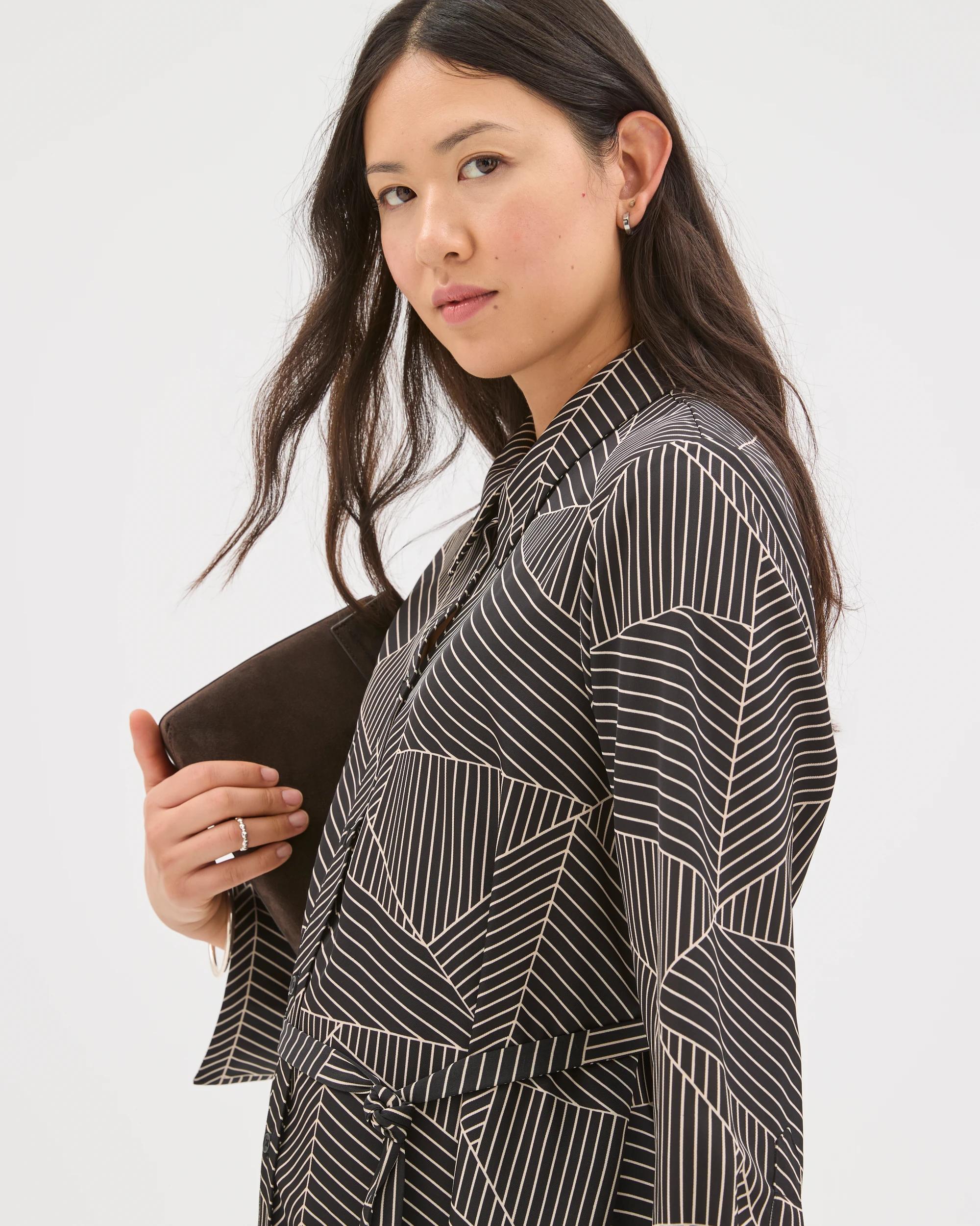 4 Preview Long Sleeve Crossover Midi Shirt Dress BLACK SPLICED GEO, 4 of 7