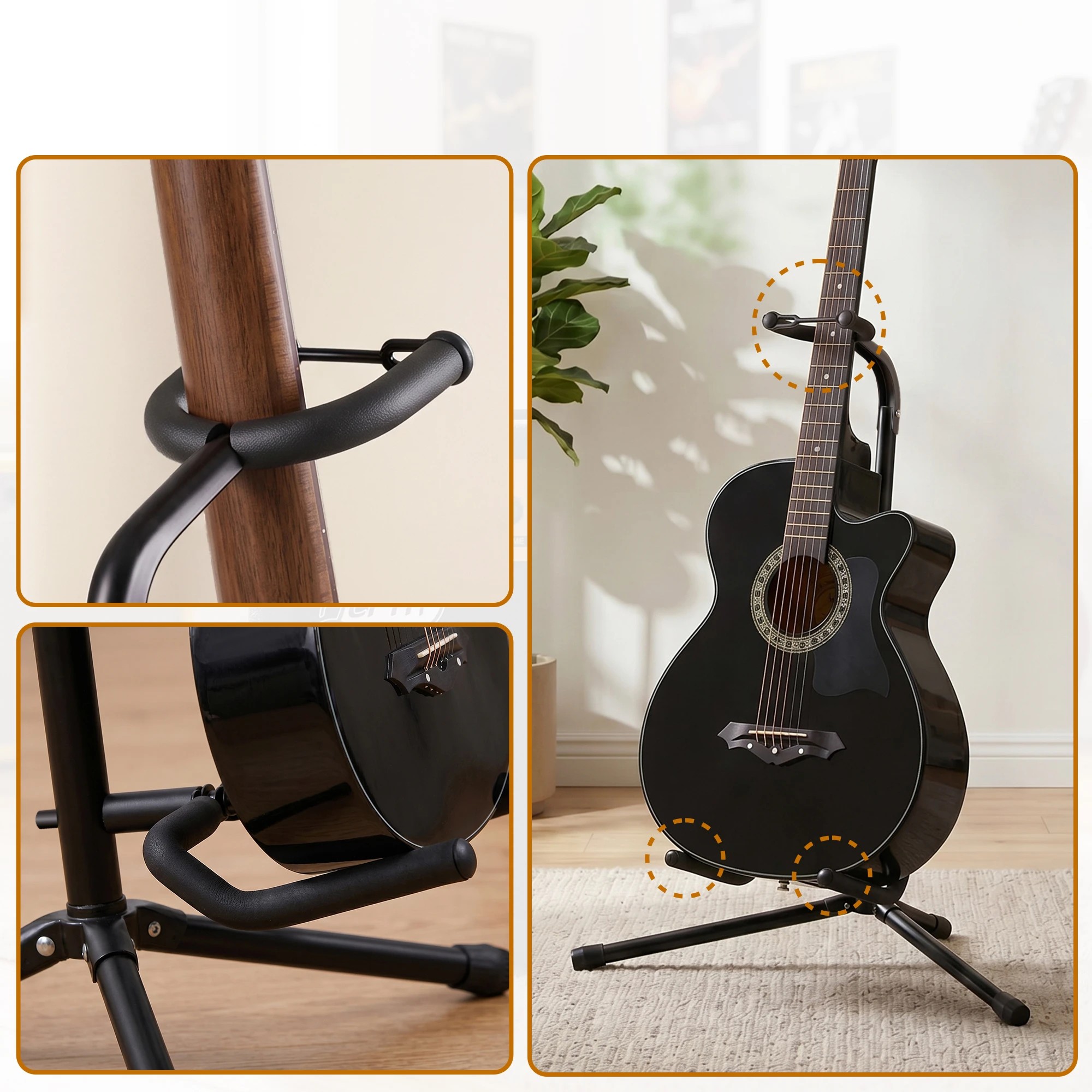 6 Alpha Iron Adjustable Guitar Stand Folding Instrument Holder Acoustic Bass Rack - Black, 6 of 8