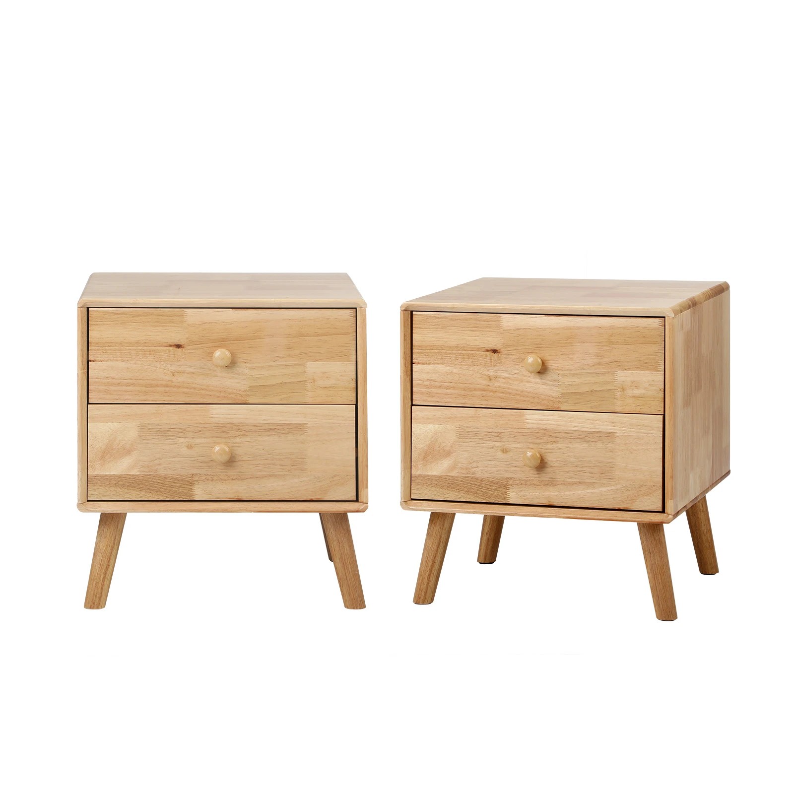 1 Oikiture Set of 2 Bedside Tables 2 Drawers Side Tables Nightstand Rubber - Natural, 1 of 9