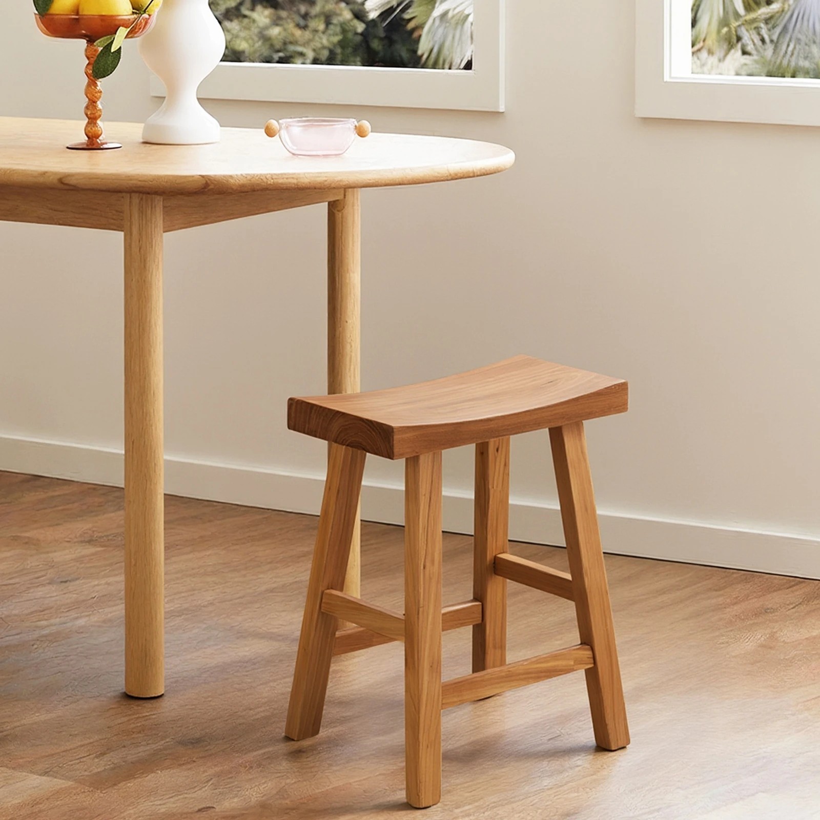 4 Oikiture Wooden Stool Elm Wood Kitchen Dining Stool Café Seat Timber - Natural, 4 of 9