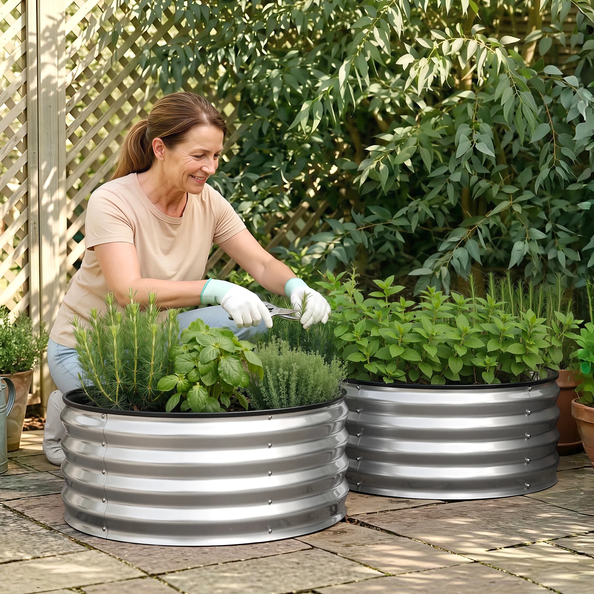 5 Green Fingers Fingers Round Raised Garden Bed 2 Pack Galvanised Planter Box Rust Resistant - Silver, 5 of 10