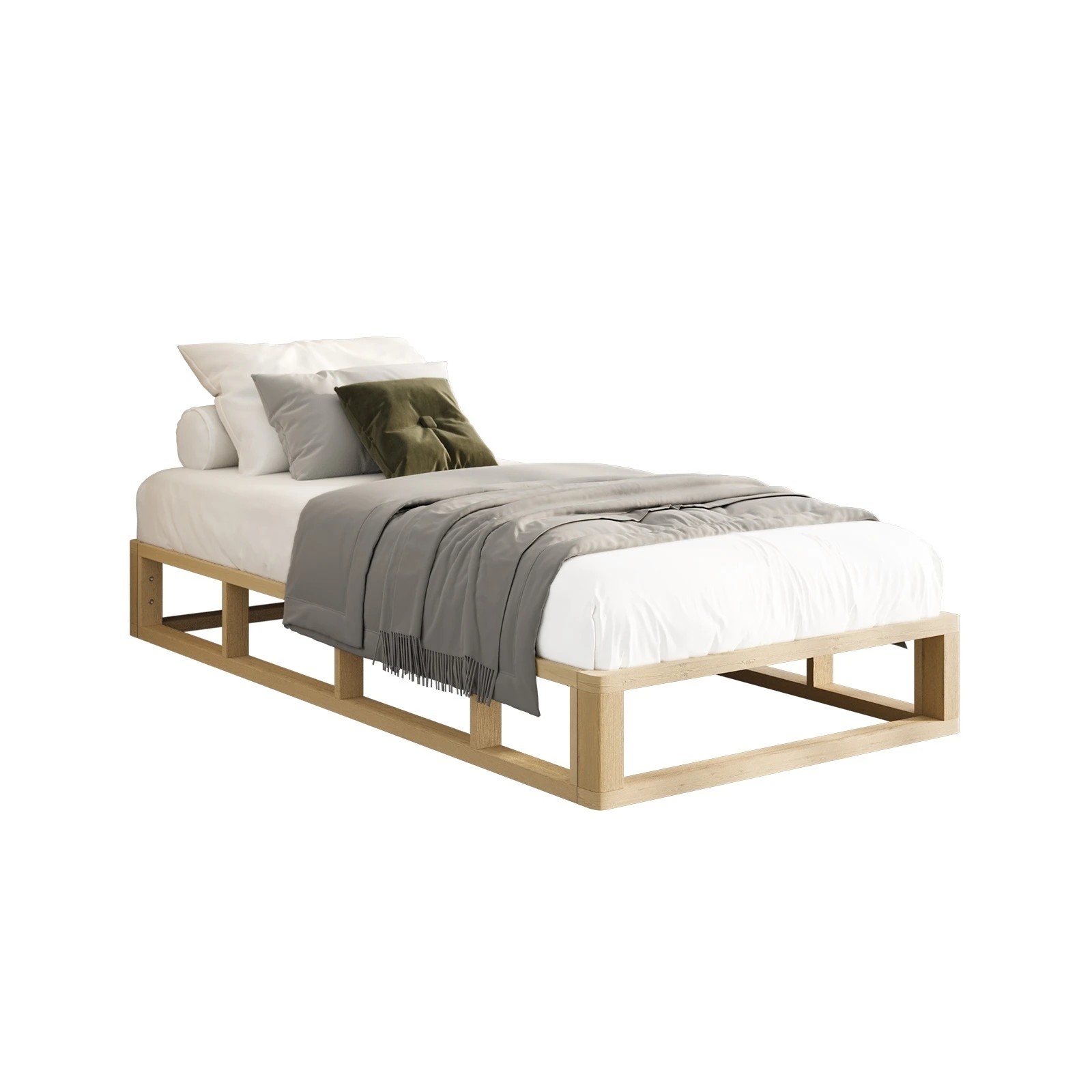 1 Oikiture Bed Frame Single Size Wooden Bed Base Platform Cage-like Base
 - Natural, 1 of 10