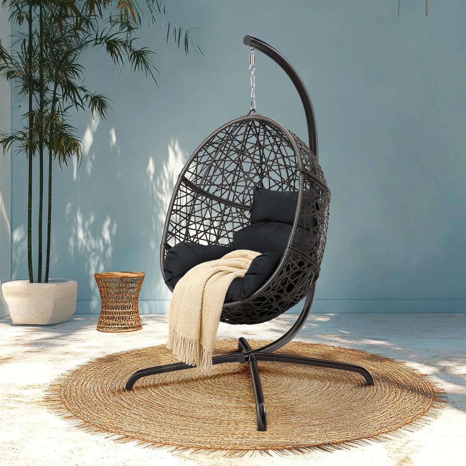 5 Alfordson Outdoor Egg Swing Chair Wicker Rattan Pod Basket Dark - Grey, 5 of 10
