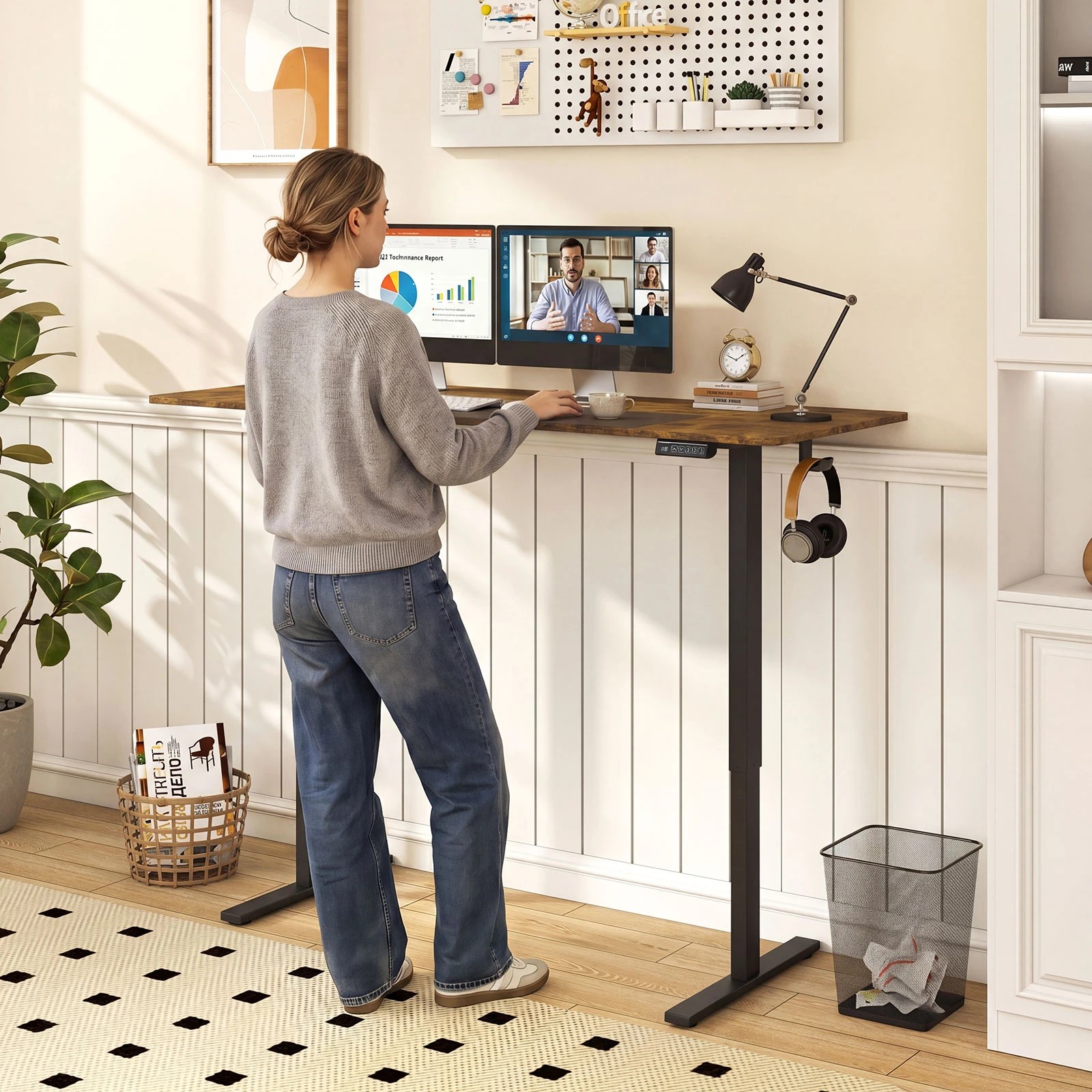 5 Costway 160 x 60cm Electric Standing Desk Adjustable Sit Stand Computer Desk - Brown, 5 of 6
