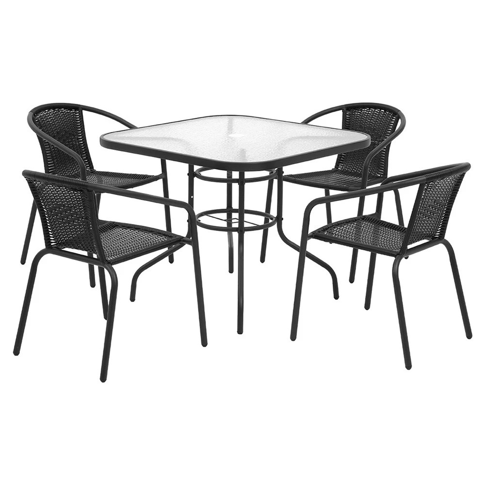 1 Gardeon Outdoor Dining Set 5 Piece Steel Stackable Chairs Table Patio Furniture - Black, 1 of 6