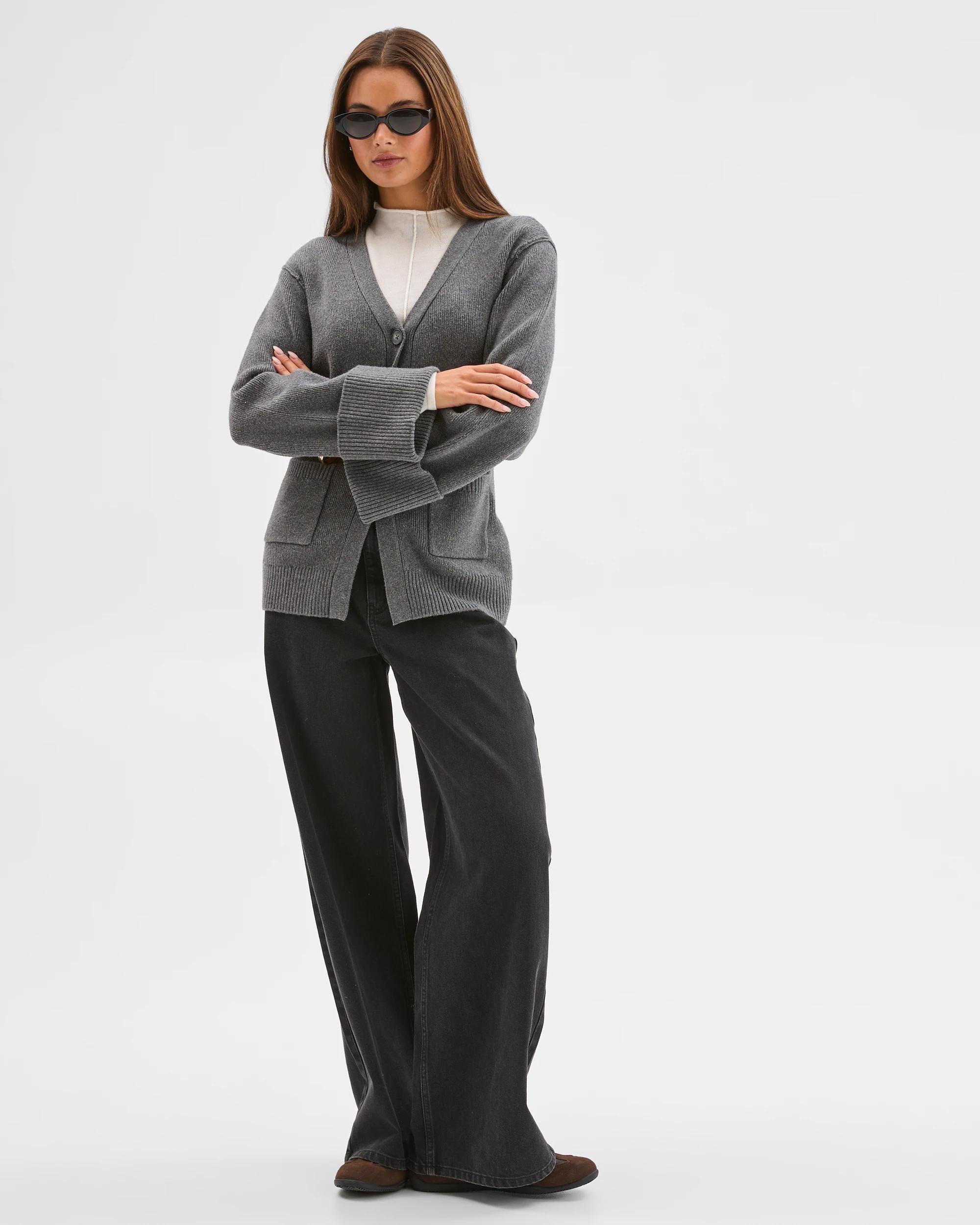 1 Lily Loves Australian Cotton Blend Longline Cardigan CHARCOAL, 1 of 7