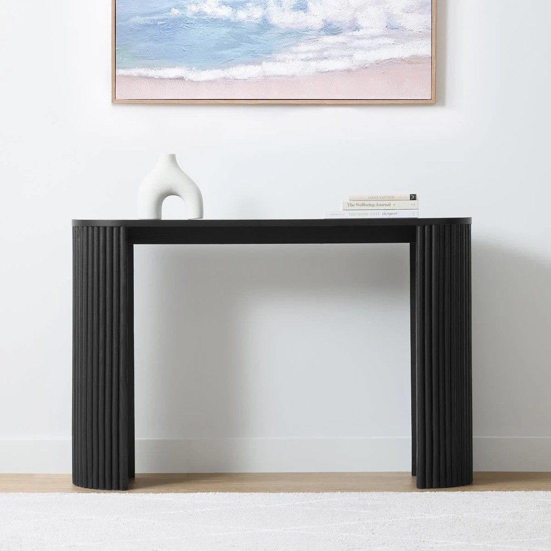 1 Ribbed Console Table - Black, 1 of 8