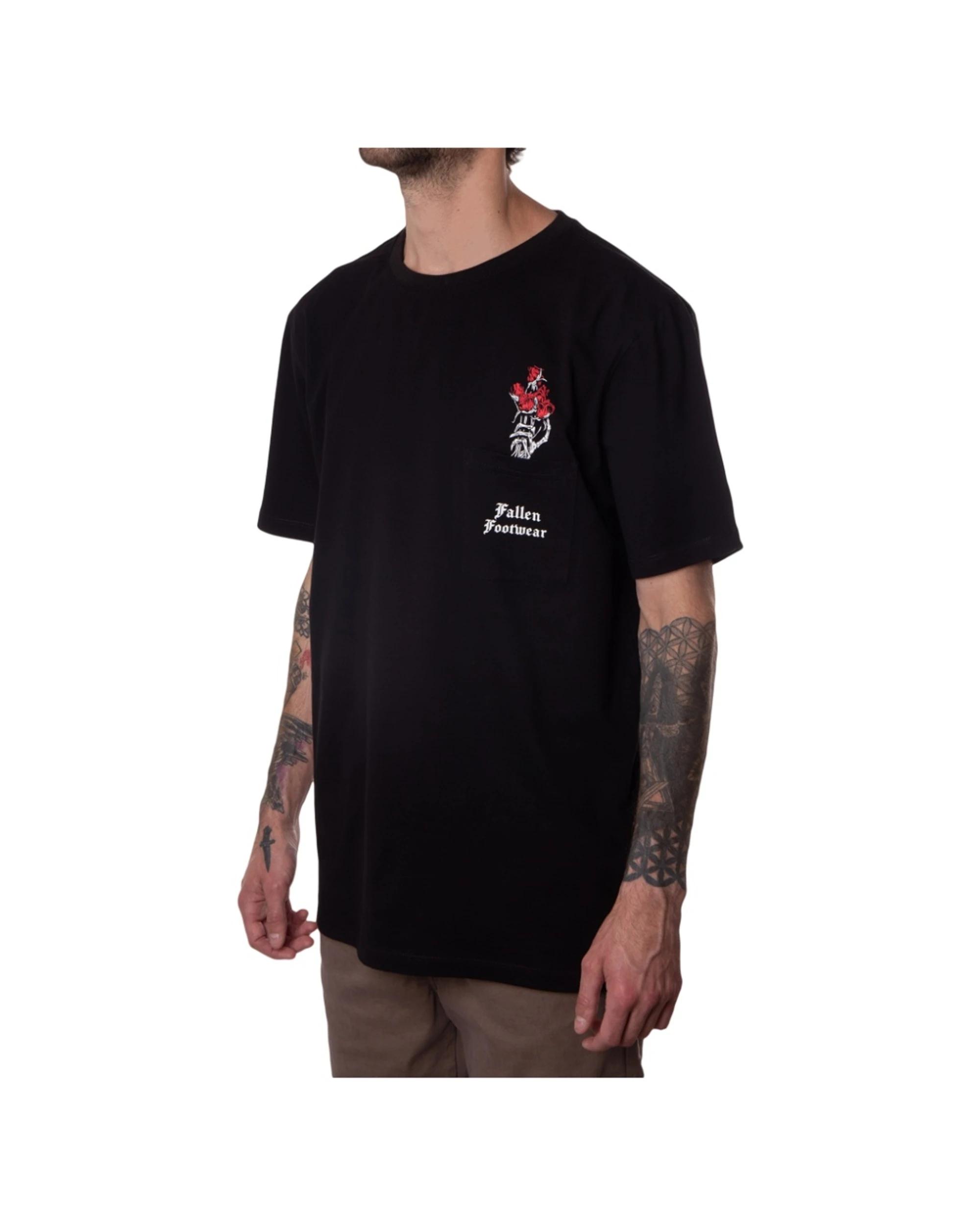 4 Fallen Footwear Mens 100% Cotton Roses Pocket Tee T-Shirt BLACK/RED, 4 of 4