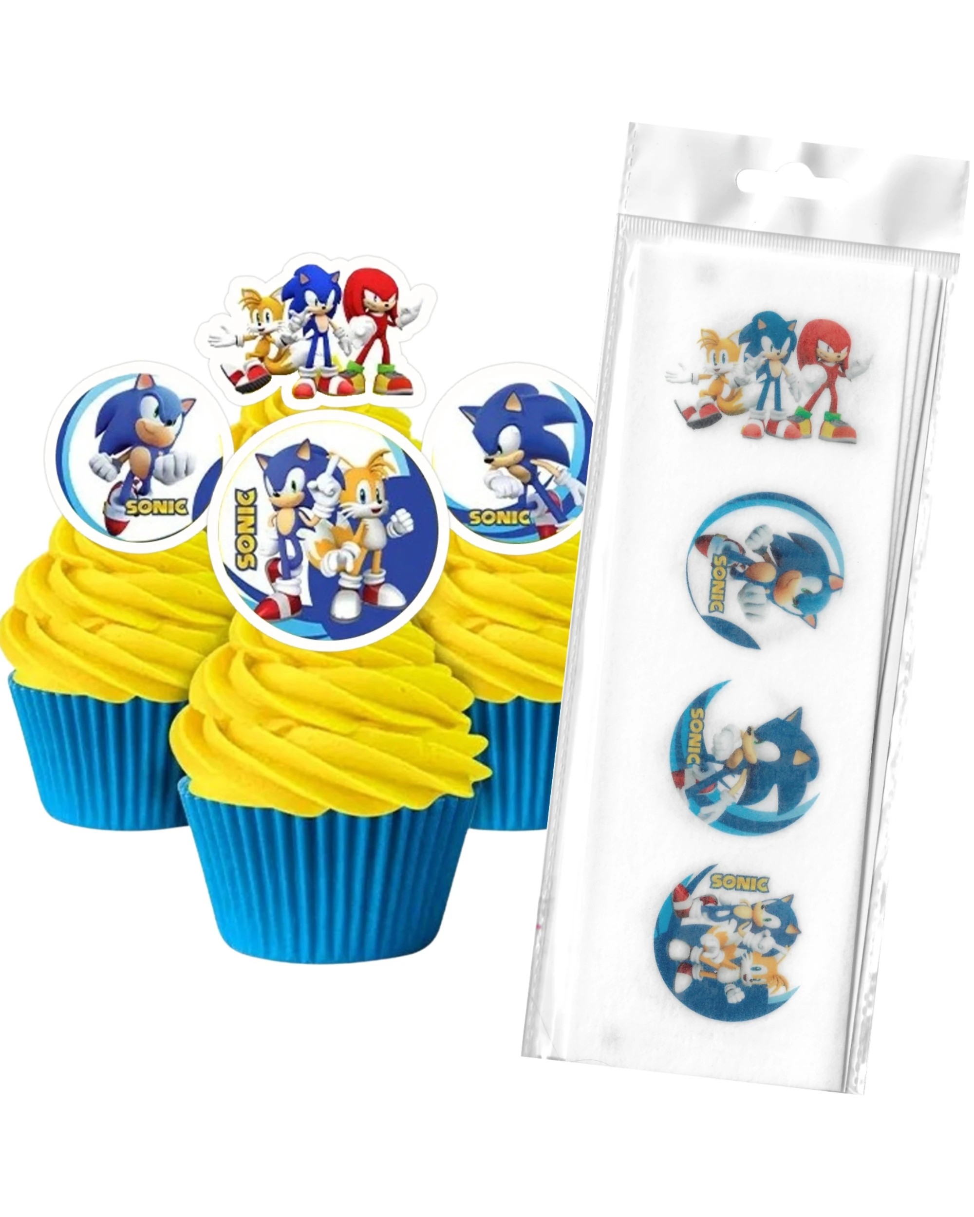 1 Sonic The Hedgehog Edible Wafer Cupcake Toppers Pack of 16 - Multi, 1 of 2