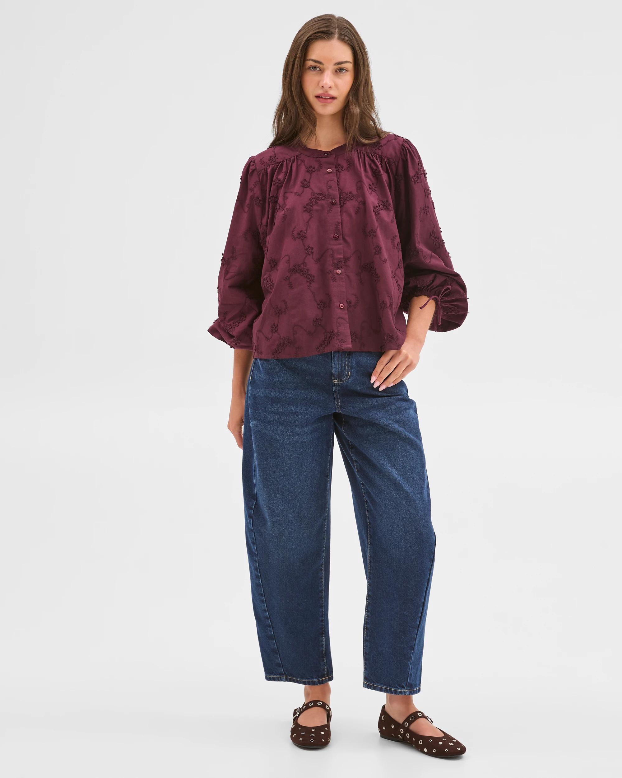 4 Target Petites Petites Long Sleeve Embroidered Detail Blouse PINOT, 4 of 4