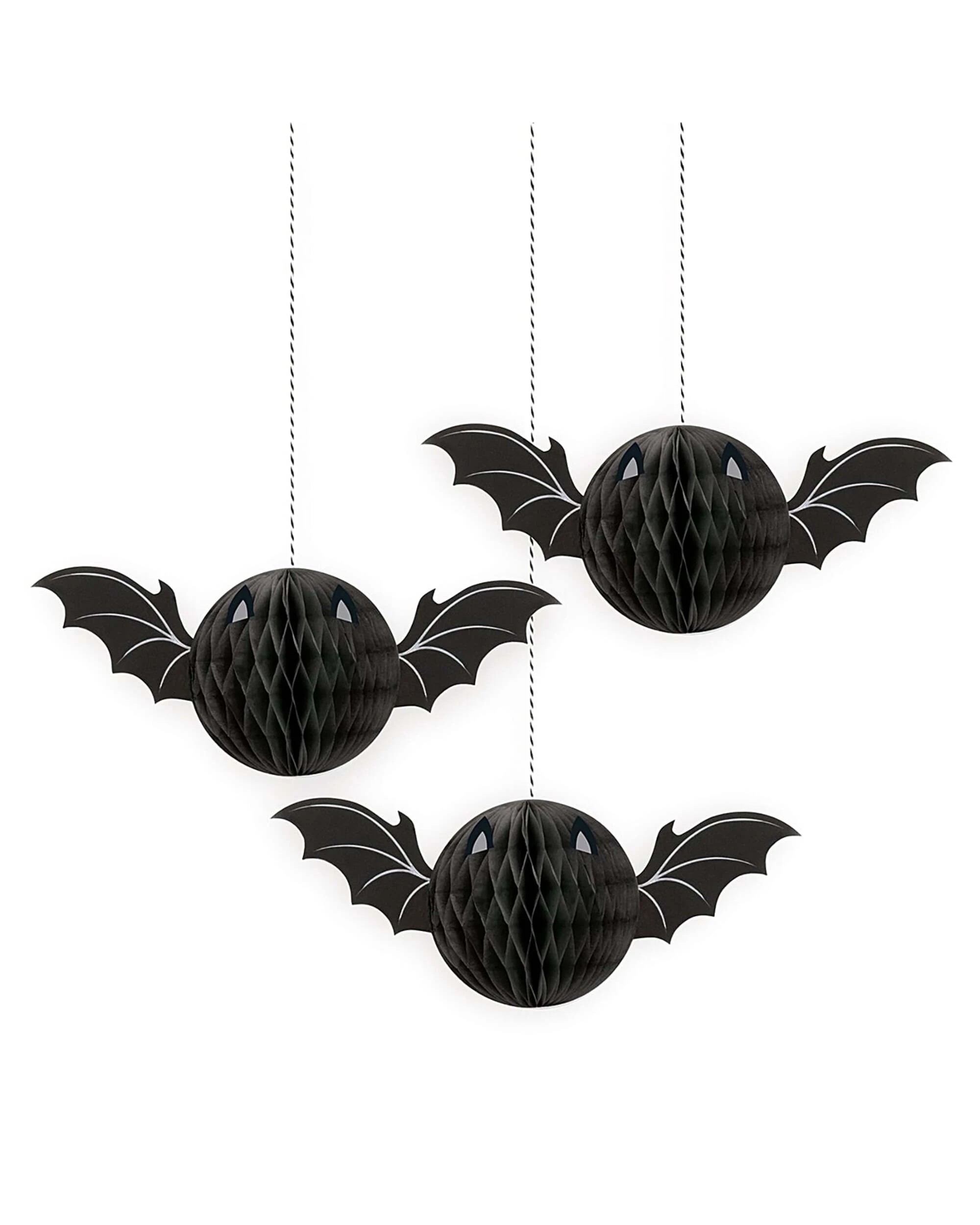 1 Unique Bat Honeycomb Hanging Decorations Pack of 3 - Black, 1 of 2