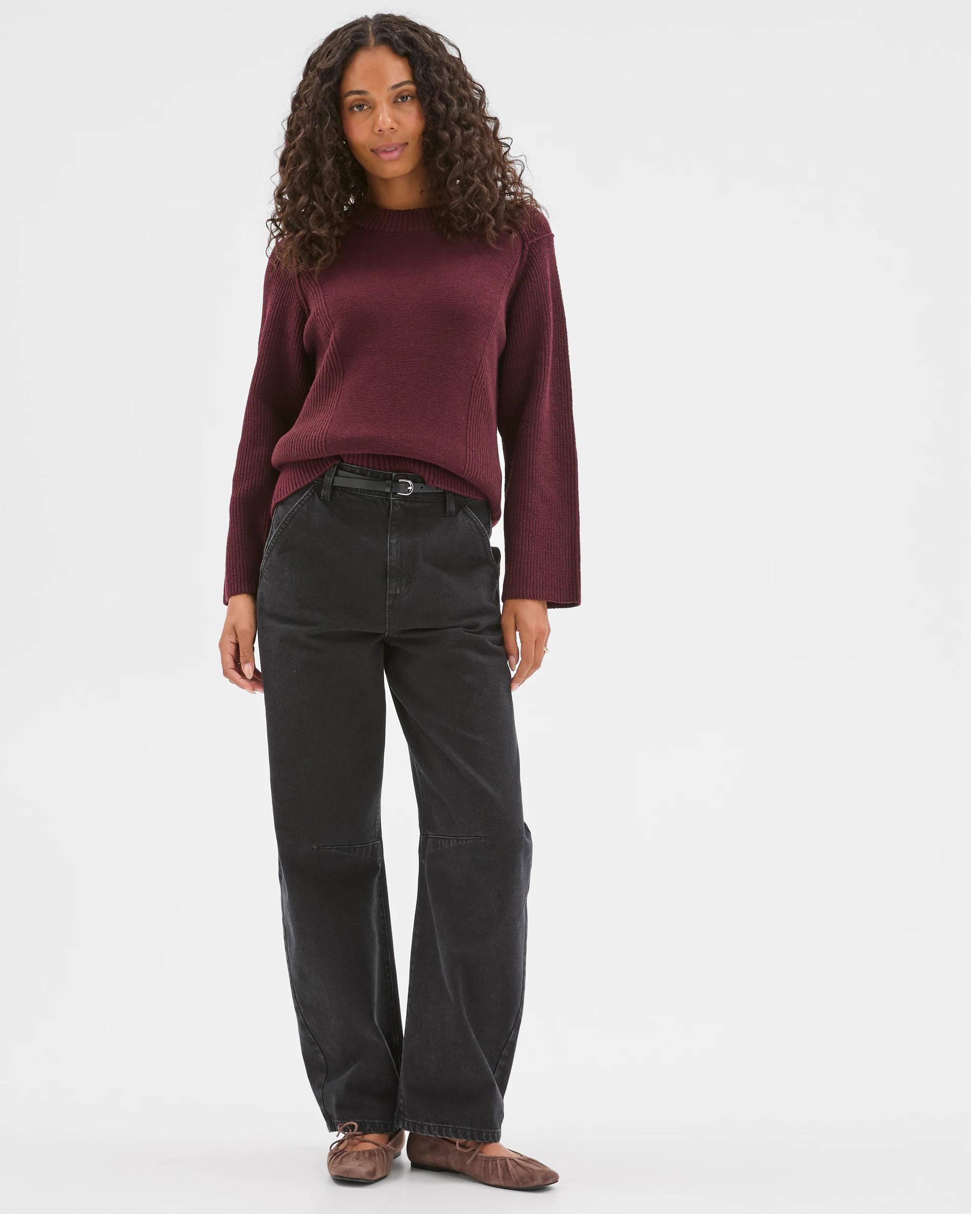 2 Target Woman Australian Cotton Blend Knit Stitch Crew Neck Jumper BORDEAUX BURGUNDY, 2 of 7