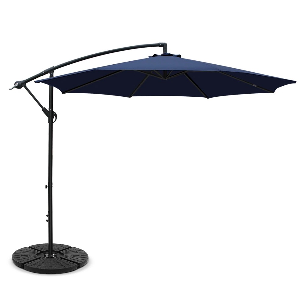 1 Instahut 3m Outdoor Umbrella w/Base Cantilever Beach Garden Patio - Blue, 1 of 6