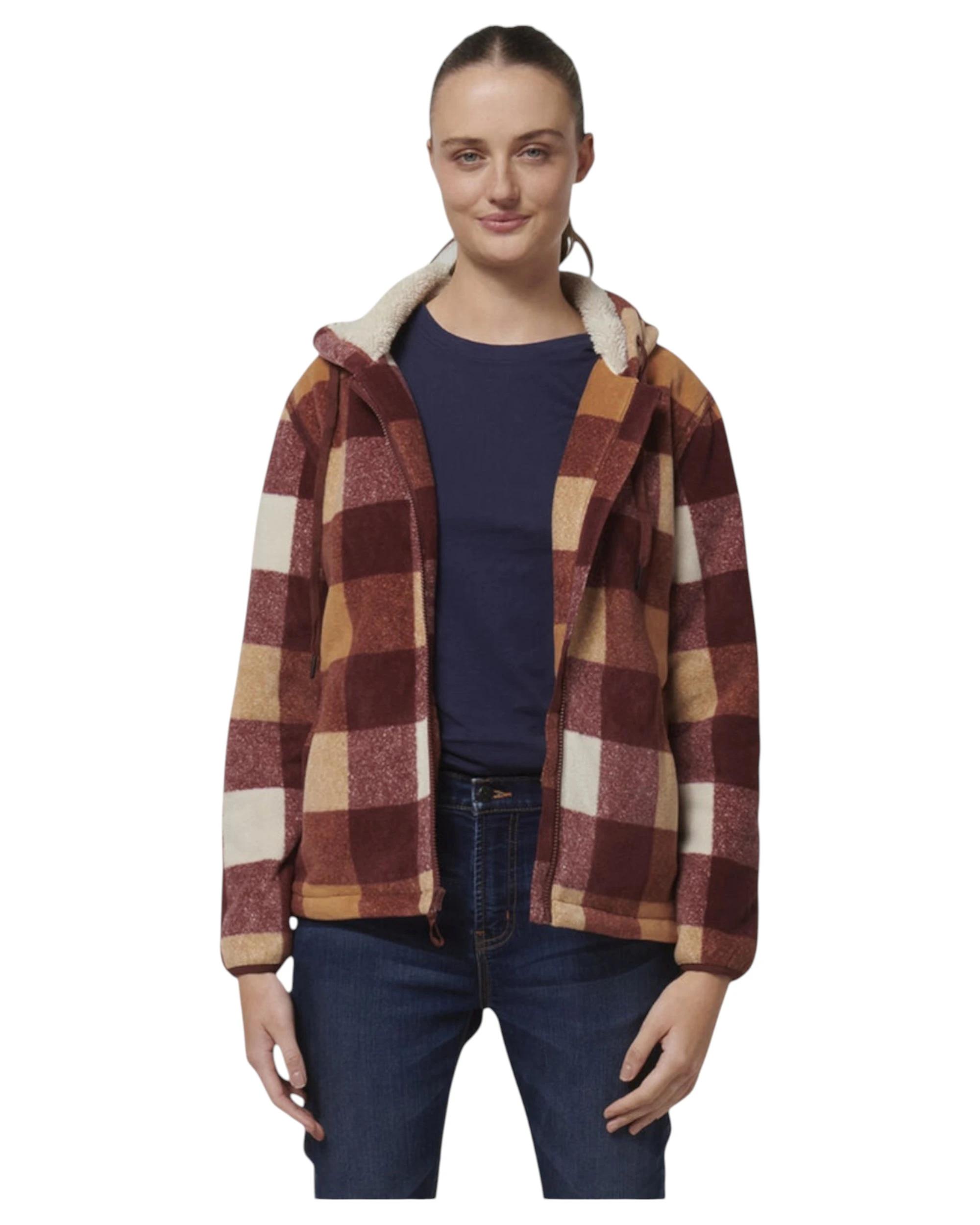 3 Hard Yakka Womens Check Zoodie Fleece Zip Up Hoodie Autumn AUTUMN, 3 of 10