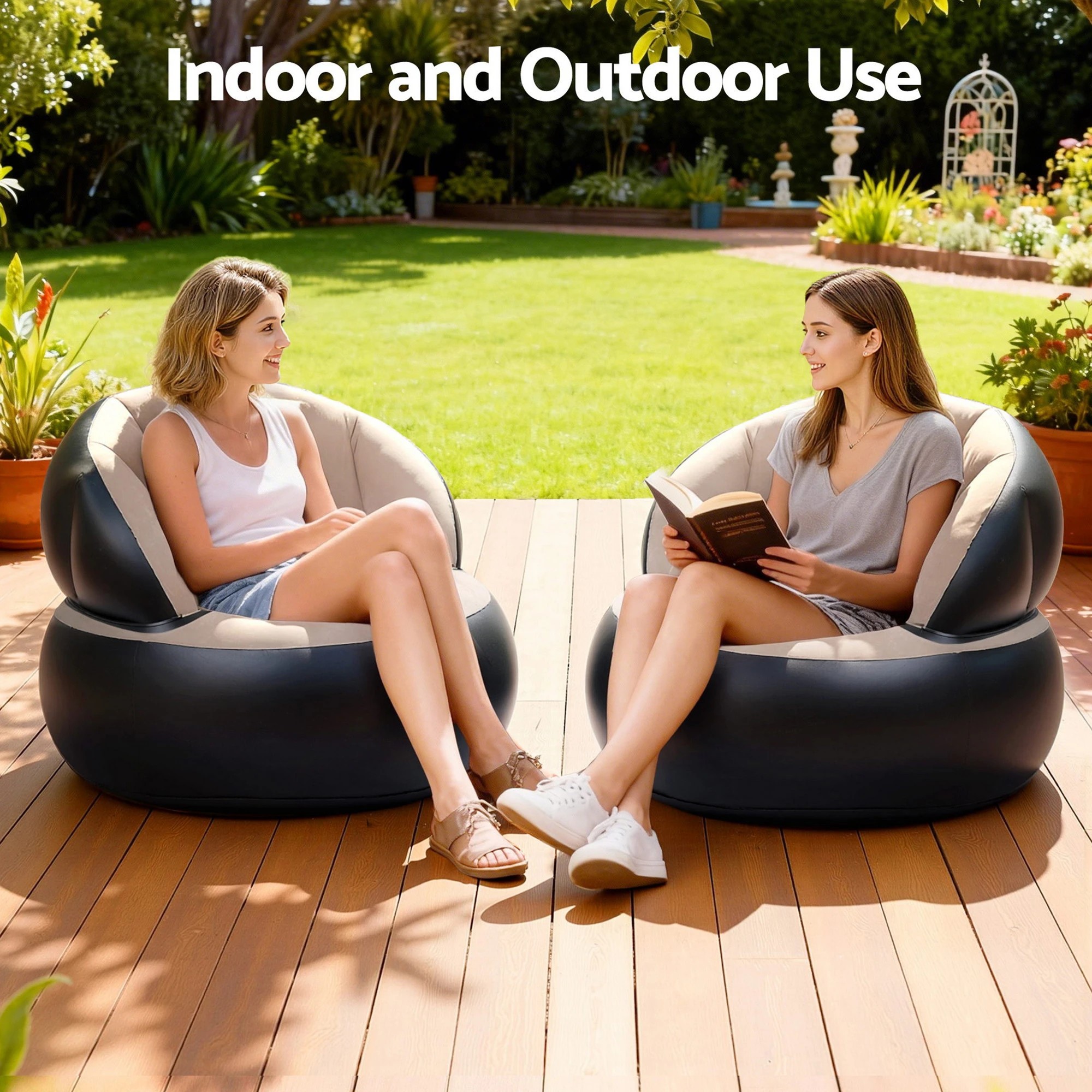 3 Gardeon Inflatable Chair Blow Up Folding Air Chairs Sofa for Camping with Pump - Coffee, 3 of 5