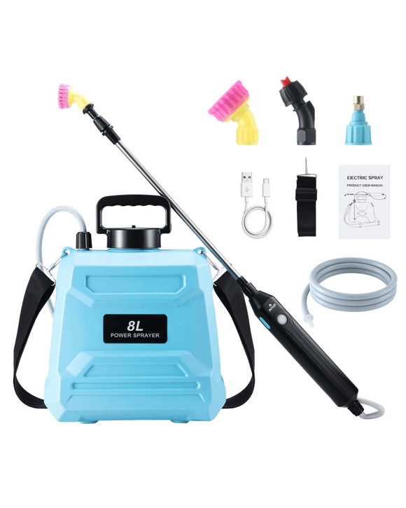 AUSWAY 8L Electric Garden Sprayer Battery Powered Plant & Weed Spray with Telescopic Wand 3 Spray Nozzles