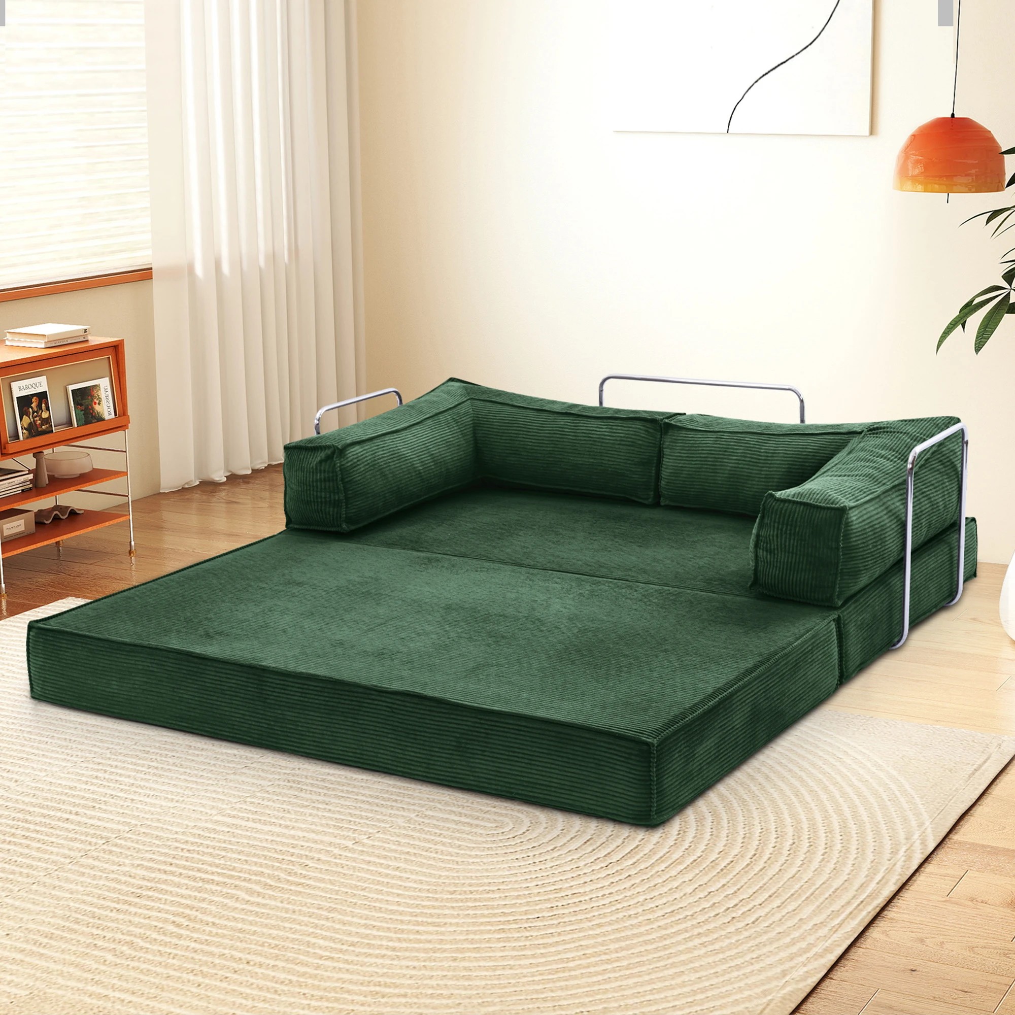 7 Levede 3 Seater 200Cm Double Corduroy Sofa Bed In Dark - Green - Green, 7 of 9