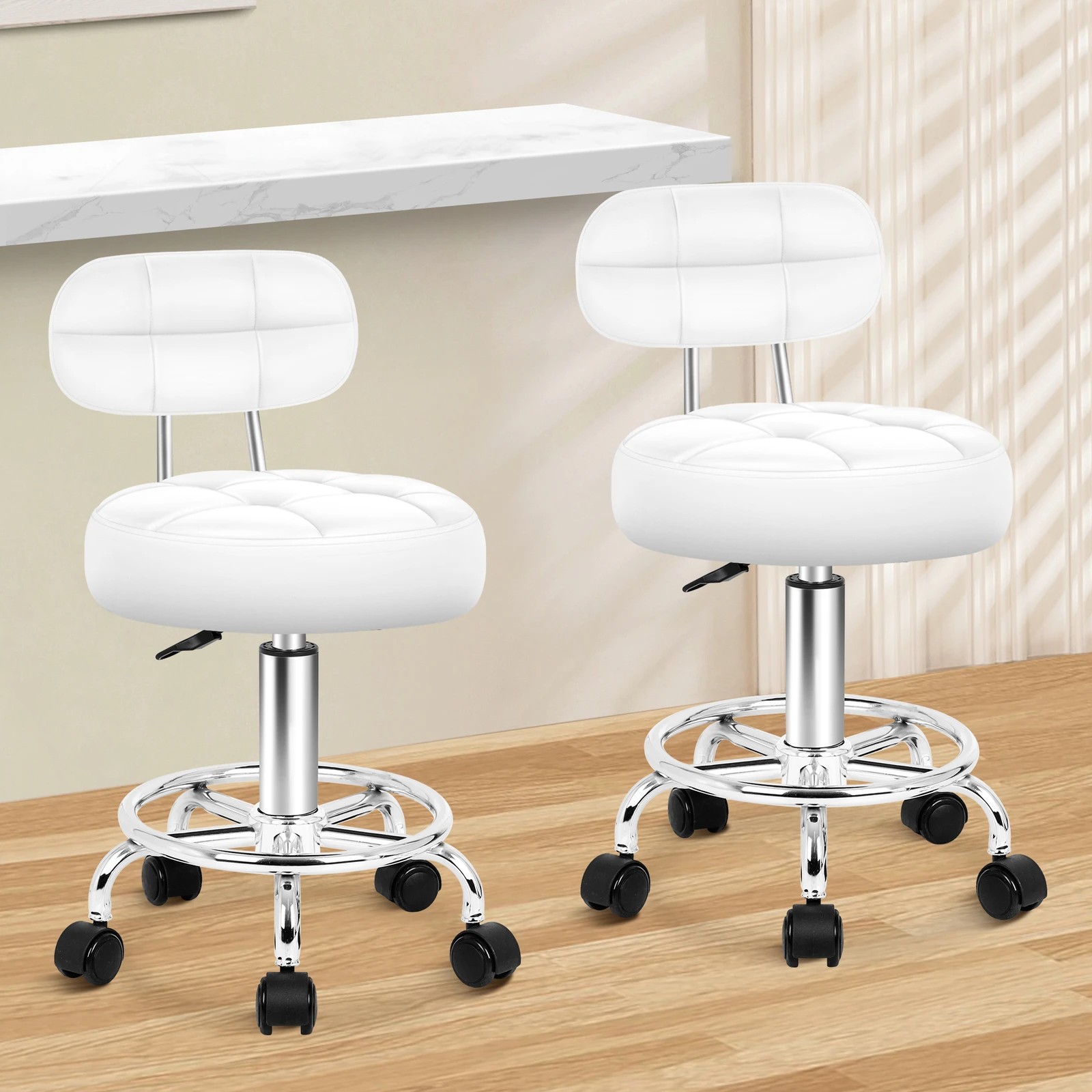9 Alfordson 2x Salon Stool Backrest Swivel Barber Hair Dress Chair Riley - White, 9 of 10