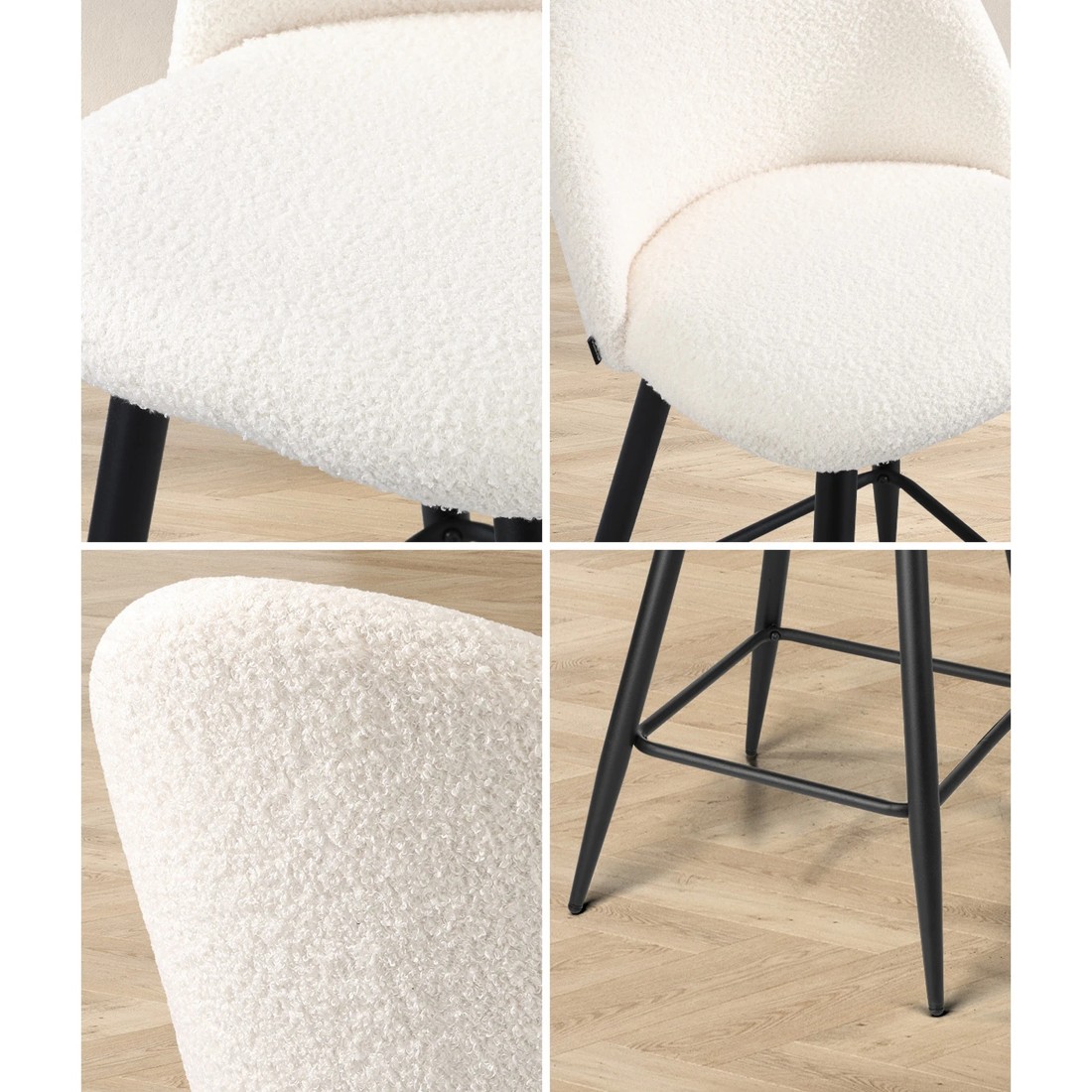 3 Oikiture 2x Bar Stools Kitchen Dining Chairs Counter Stool Boucle Padded
 - White, 3 of 7