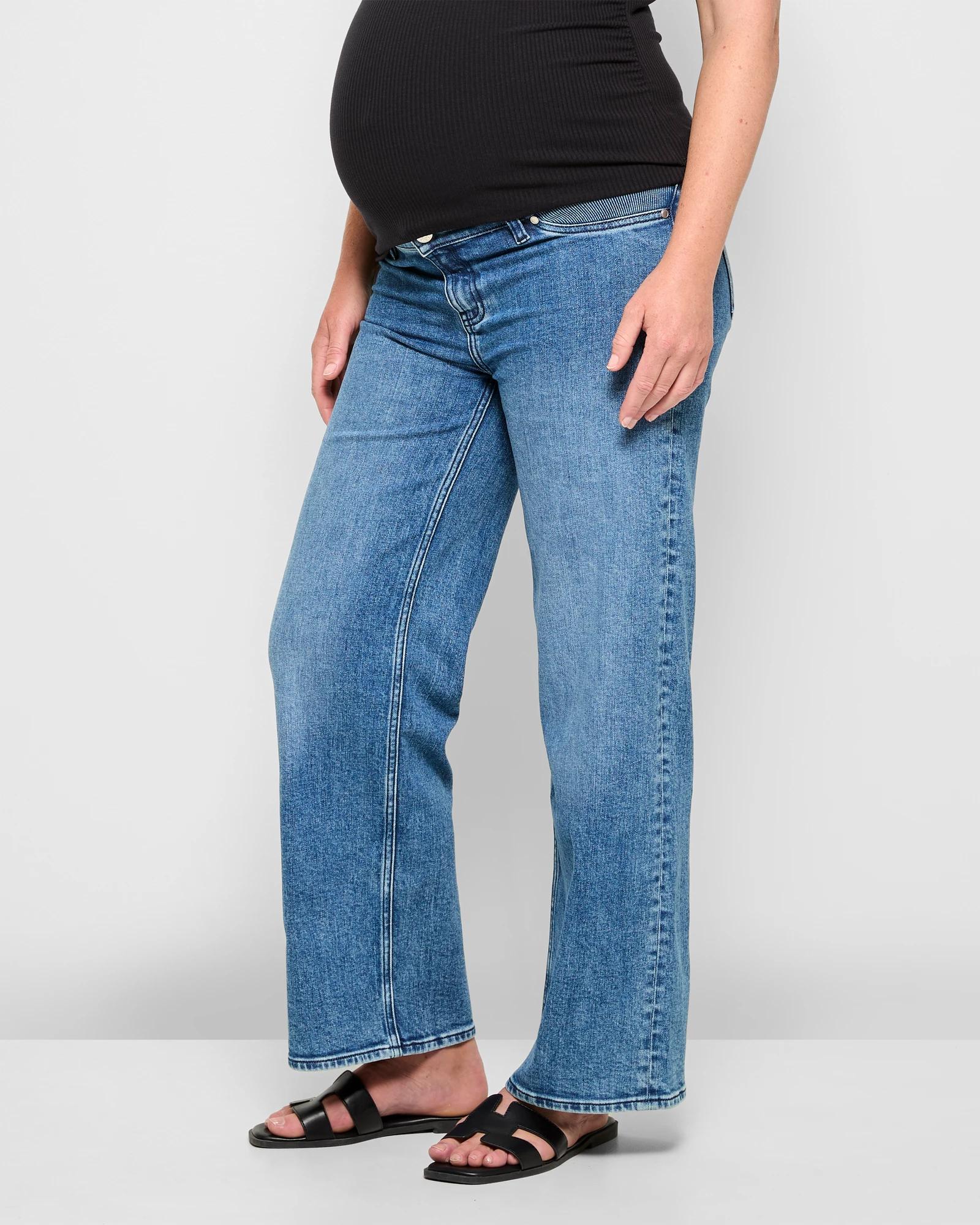 3 Target Maternity Under The Belly Wide Leg Denim Jeans CAPRI BLUE, 3 of 5