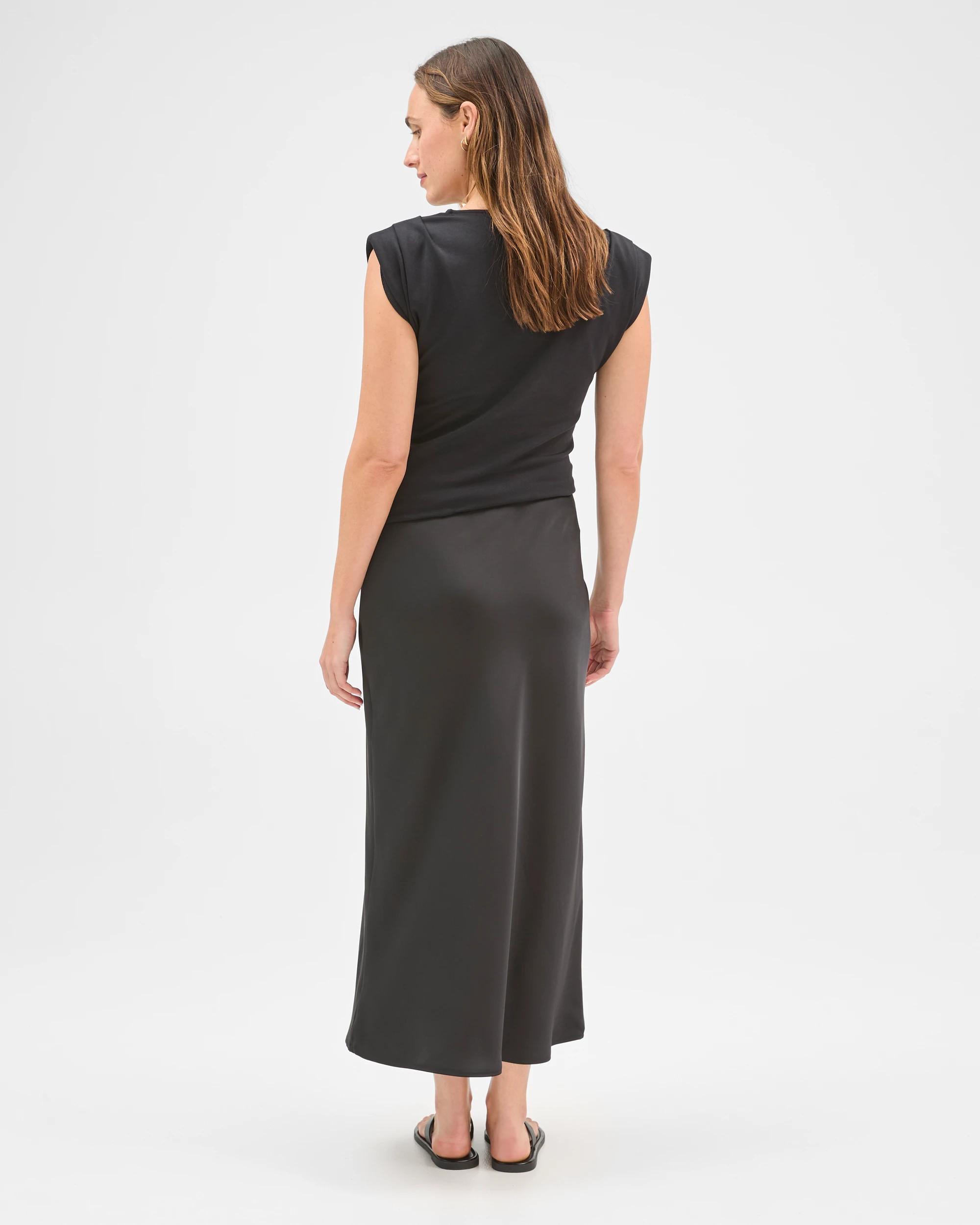 7 Preview Satin Bias Cut Midi Skirt BLACK, 7 of 7